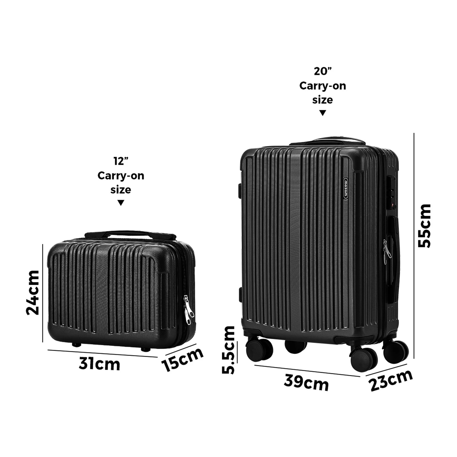 2 Mazam 2PCS Luggage Suitcase Trolley Set Travel Carry On TSA Lock Hard Case - Black, 2 of 4