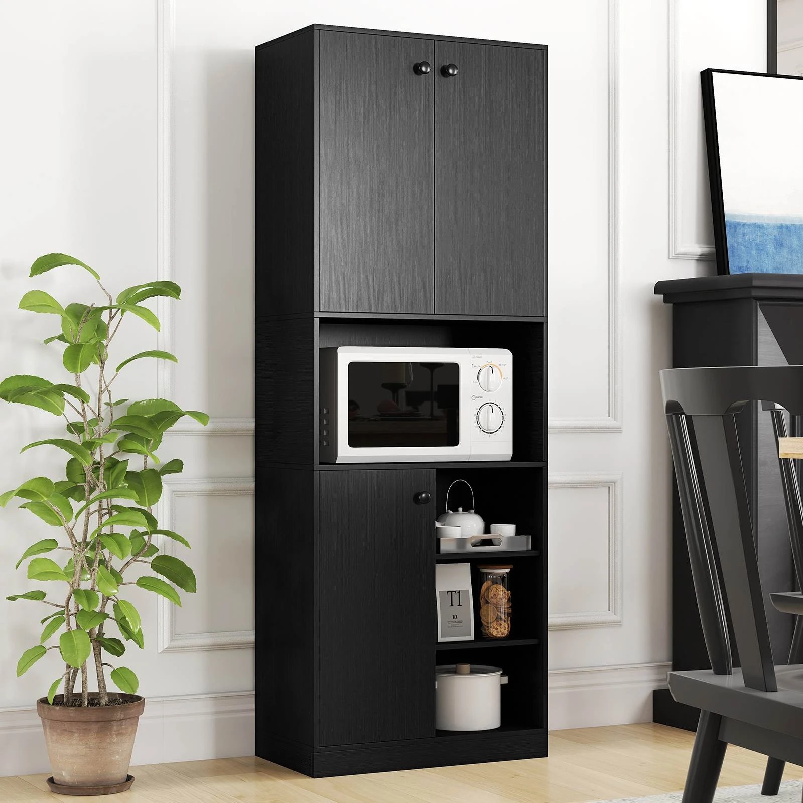 Costway Kitchen Pantry Cupboard 166cm Modern Hutch Cabinet - Black - Kmart