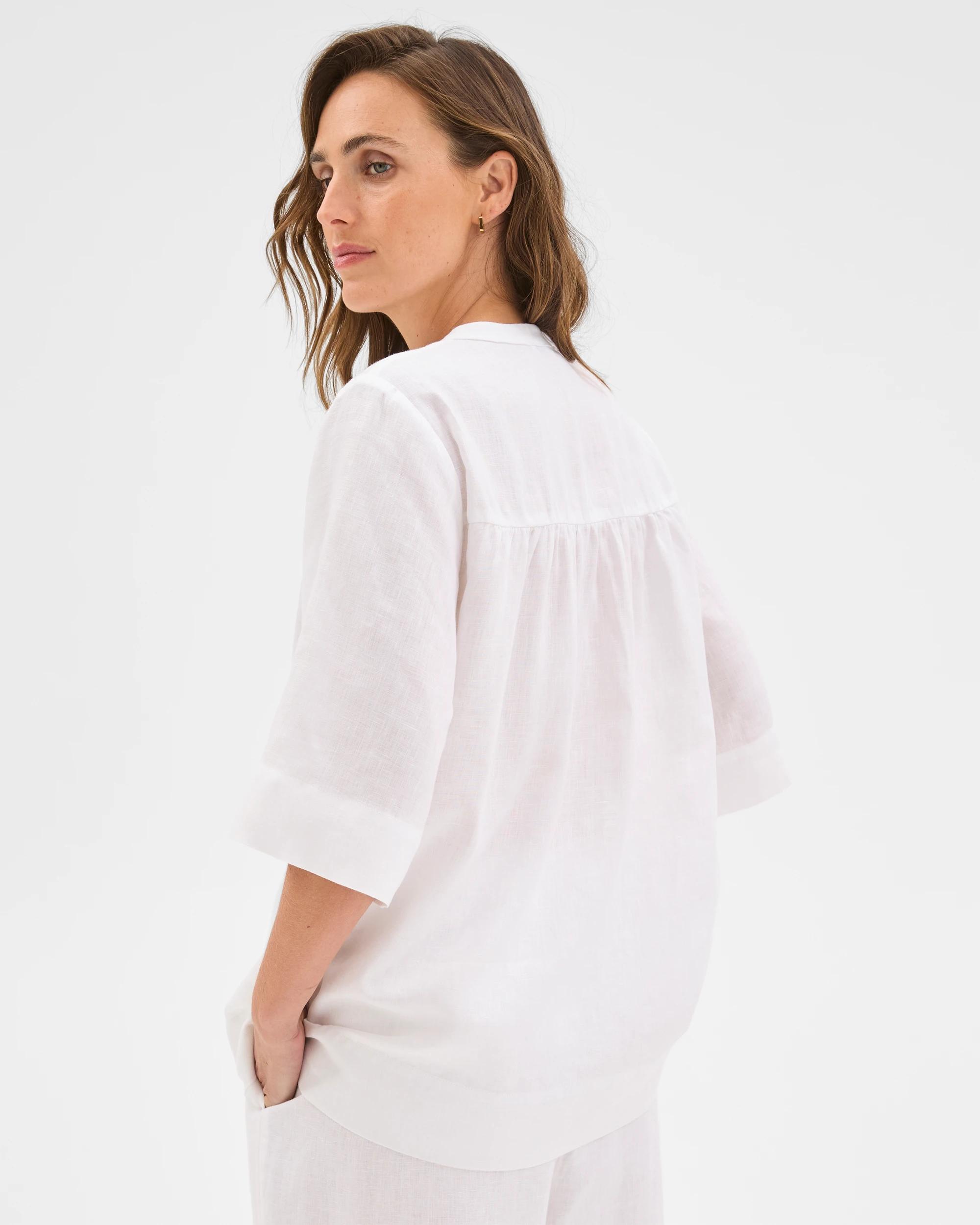 6 Target Woman European Linen Short Sleeve V-Front Tunic Top WHITE, 6 of 6