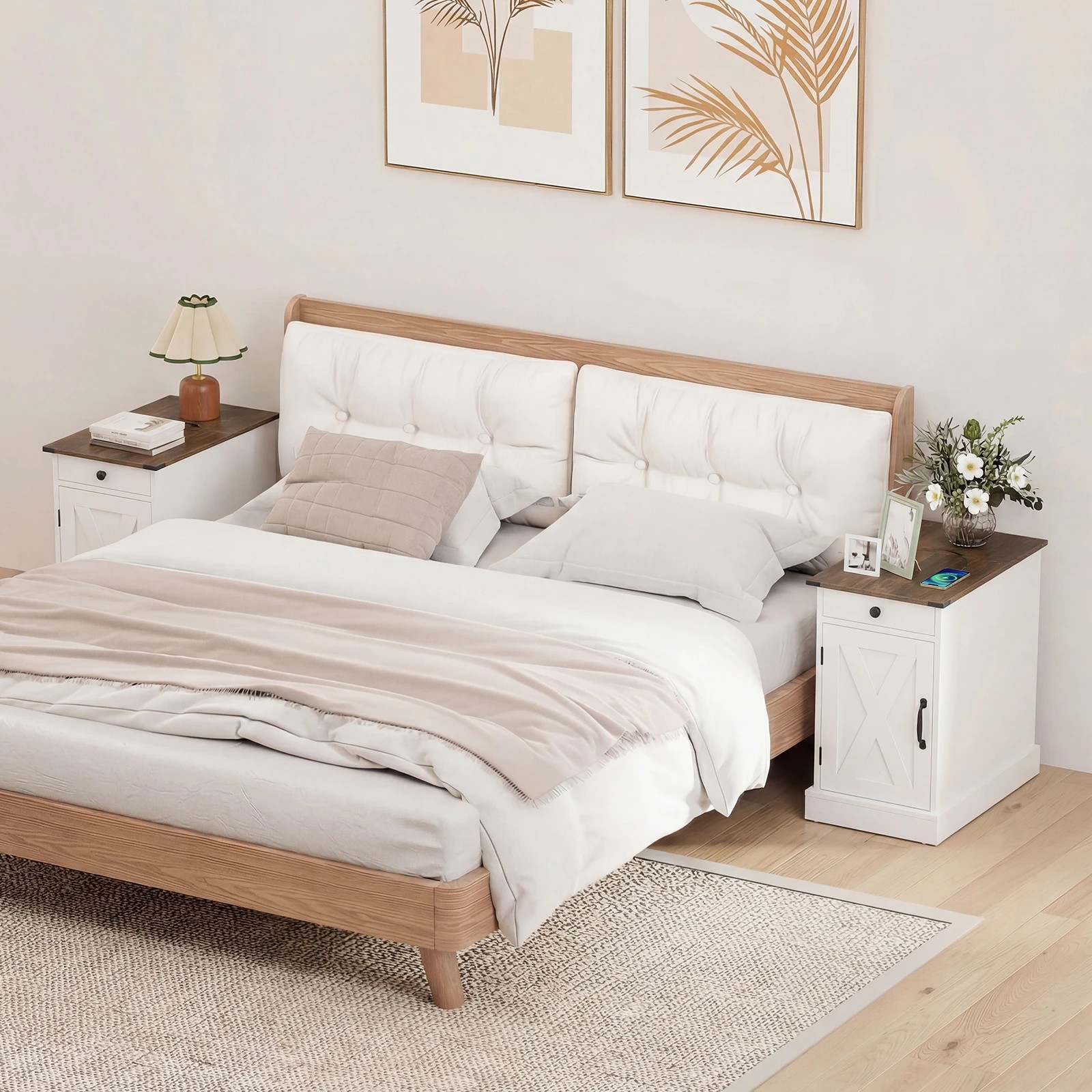 6 Costway Bedside Table w/Power Outlets Sofa Side Table - White, 6 of 7