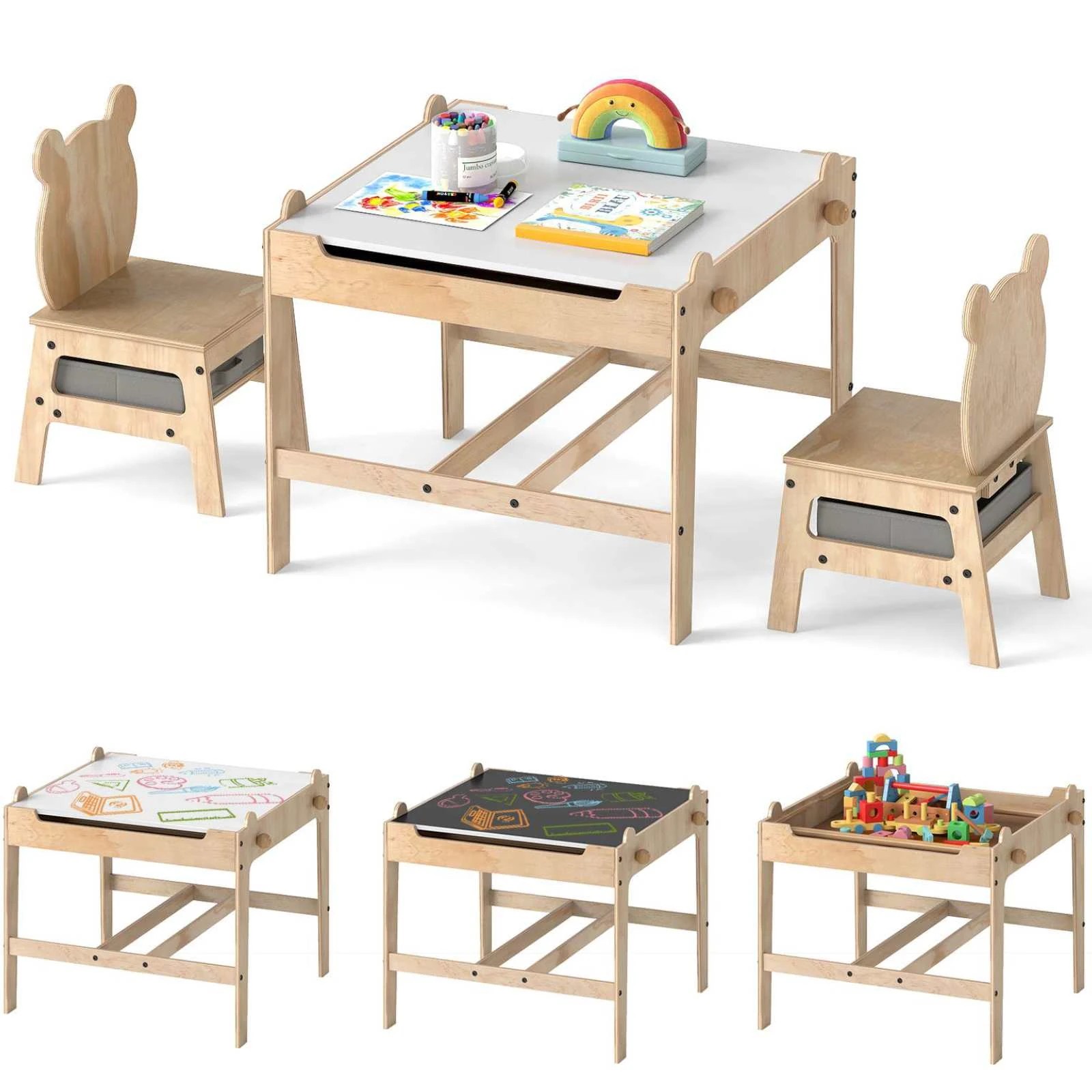 1 Costway 52cm Table Chairs Set 4 in 1 Activity Table, 1 of 1
