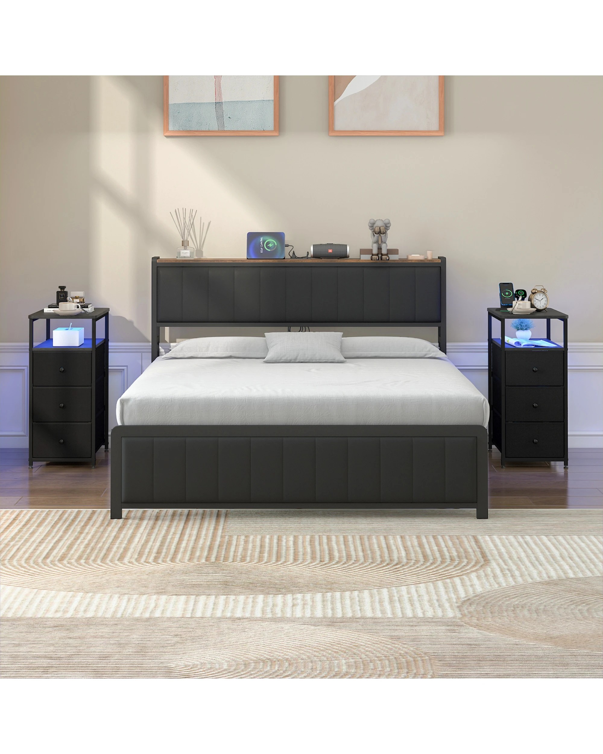 4 Advwin LED End Table Sofa Side Table with Charging Station and Drawers Narrow Bedside Table, 4 of 10