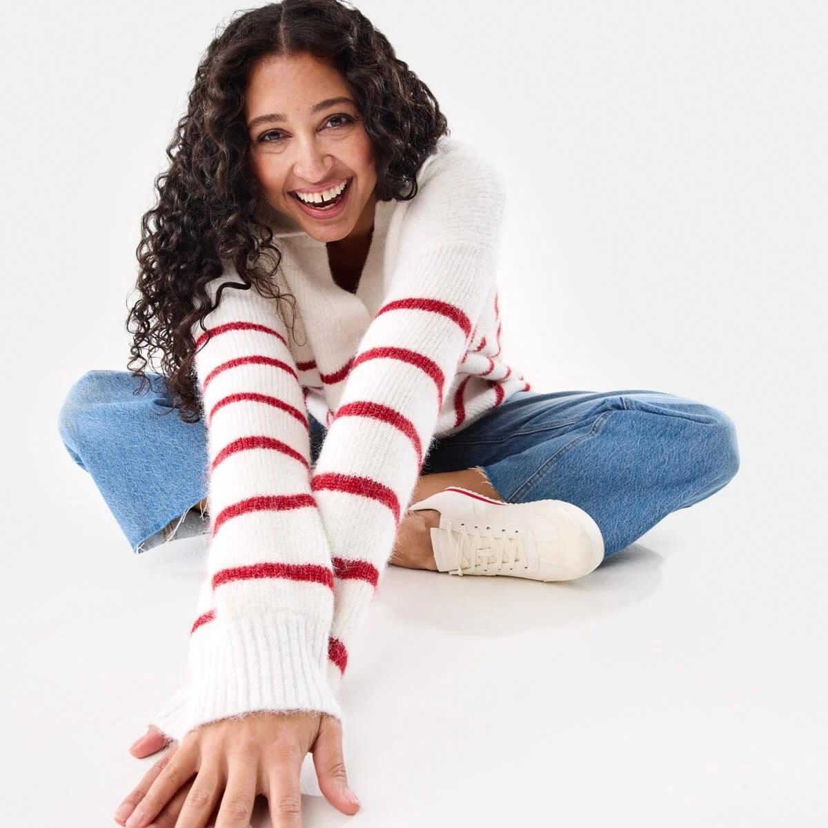 9 Fluffy Knit Polo Jumper Chry Strp, 9 of 10