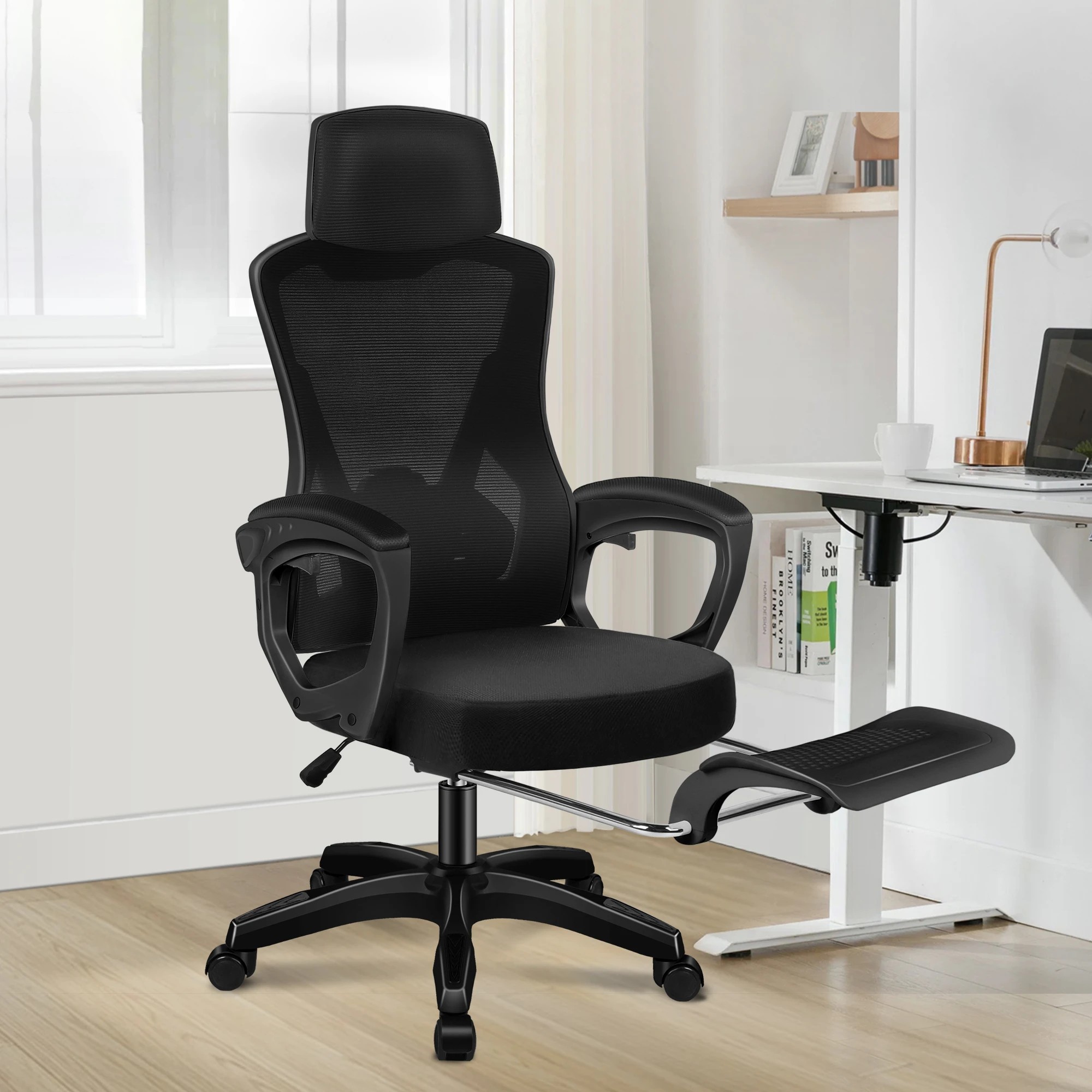 2 Alfordson Mesh Office Chair Racing Executive Computer Fabric Seat Recliner Work - Black, 2 of 10