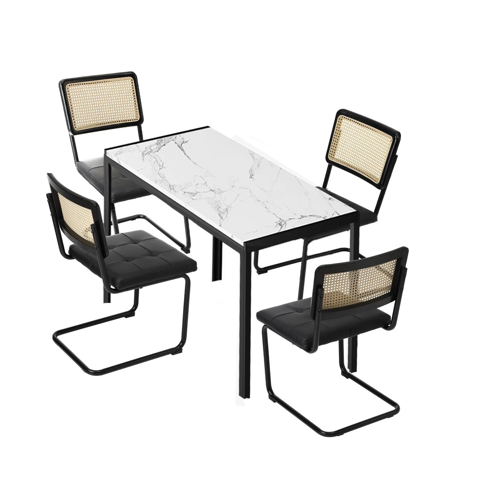 1 Oikiture 120cm Rectangle Dining Table with 4PCS Dining Chairs Leather - Black, 1 of 9