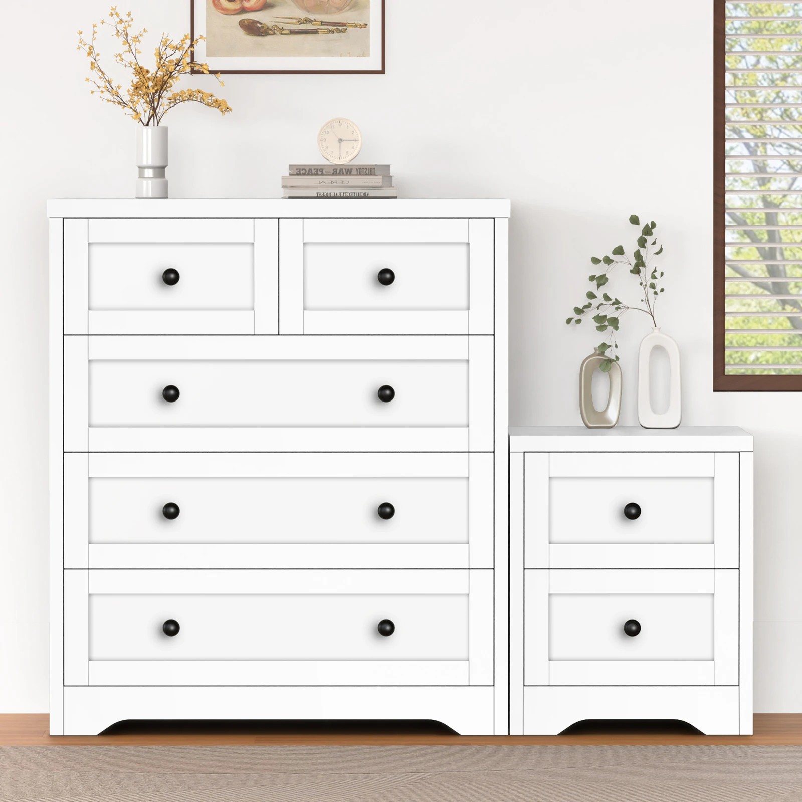 2 Alfordson 5 Chest of Drawers Bedside Table Hamptons Bedroom Storage - White, 2 of 10