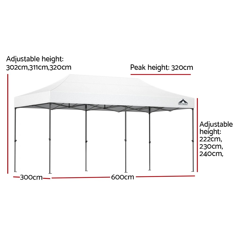 2 Instahut Gazebo Pop Up 3x6m w/Base Podx4 Marquee Folding Outdoor Wedding Camping Tent Shade Canopy - White - White, 2 of 6