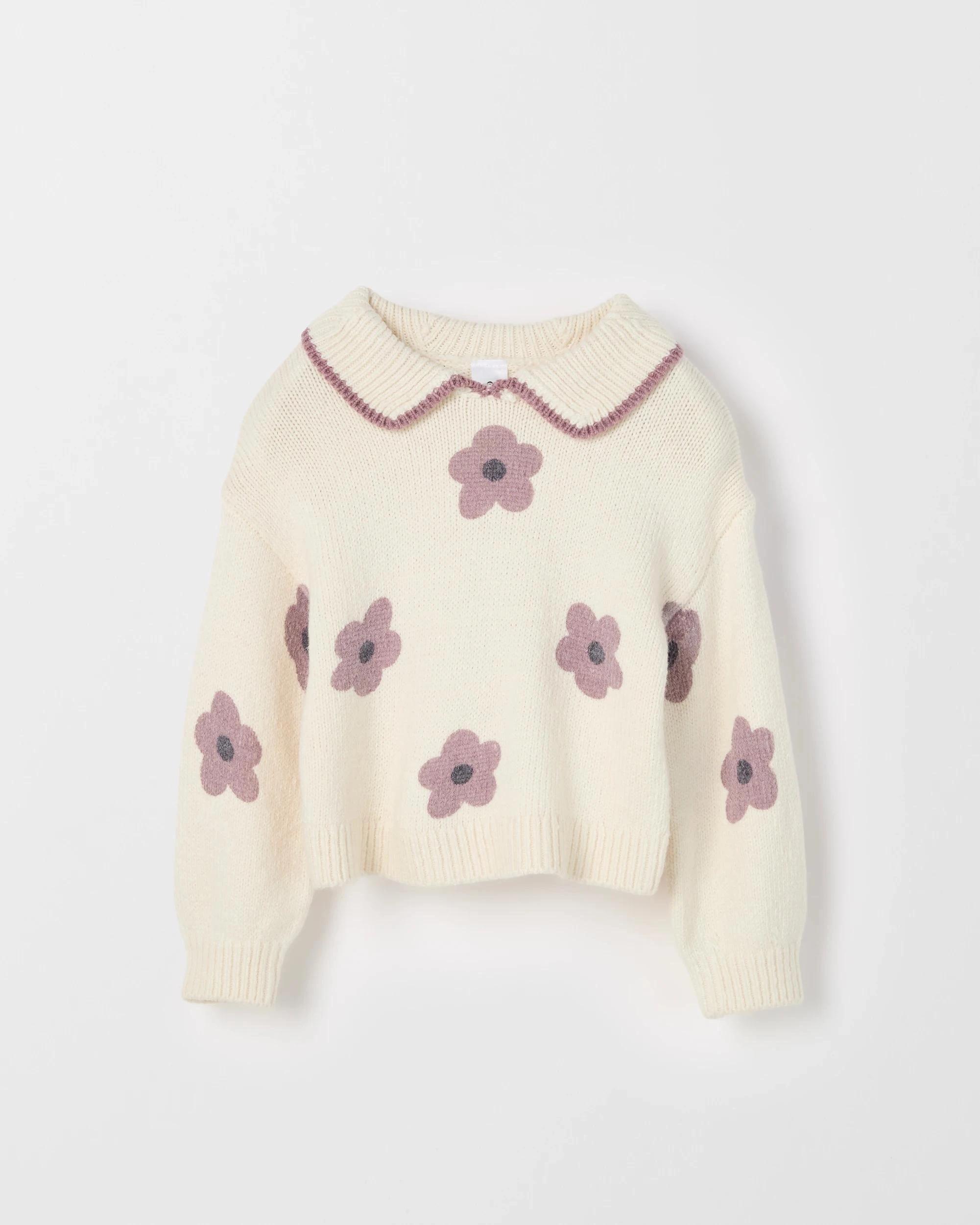1 Target Kids Long Sleeve Knit Jumper FLORAL AOP CREAM, 1 of 1