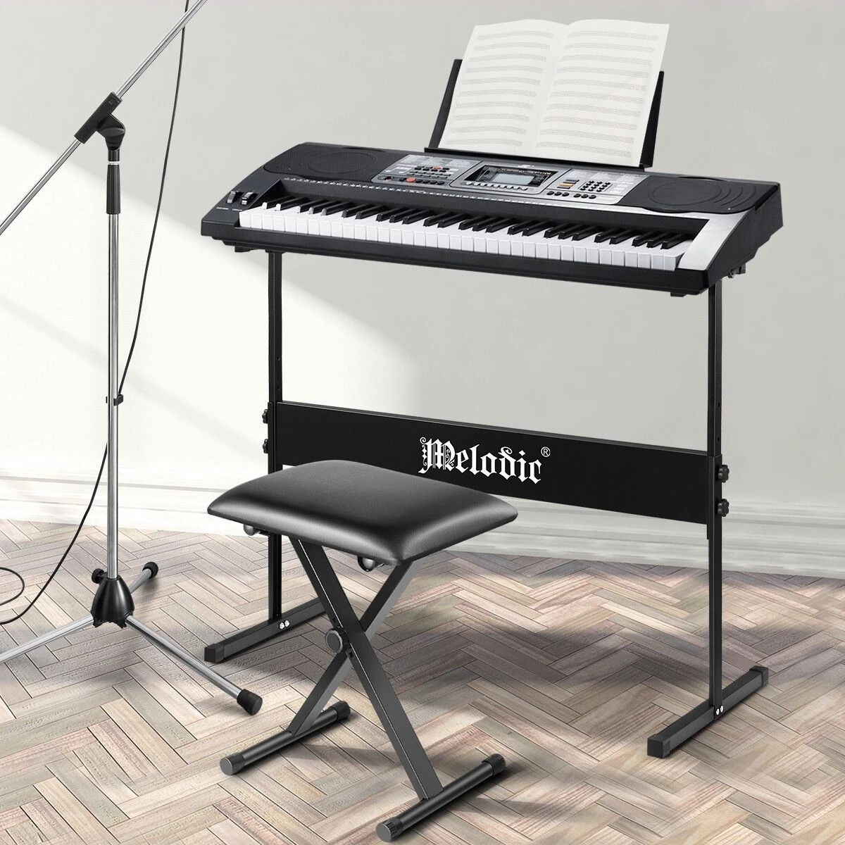 2 Melodic I Style Adjustable Keyboard Stand Folding Piano Stool Seat Chair Set, 2 of 4