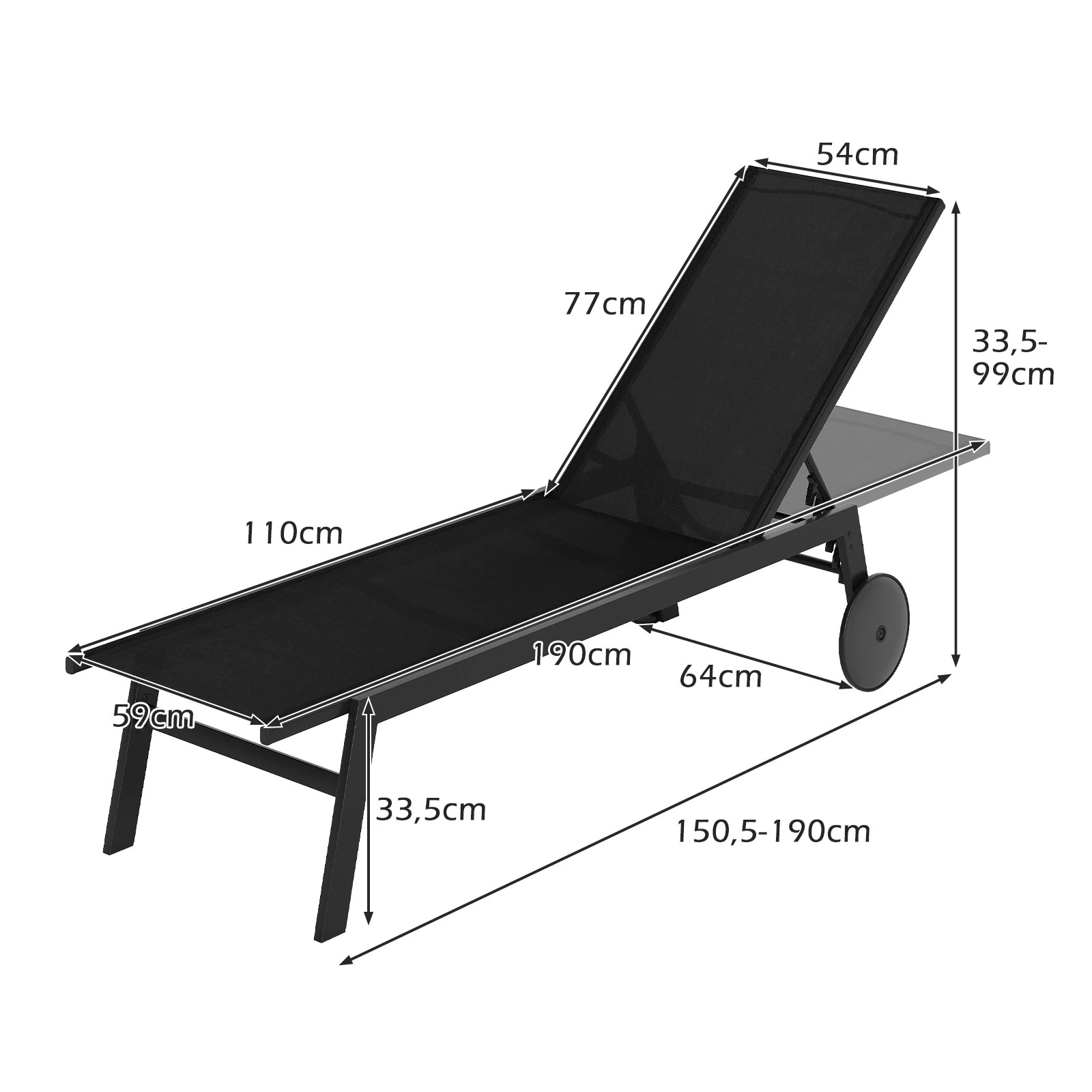 2 Costway 2x Patio Chaise Lounge Chair Outdoor Sun Lounger Bed w/wheels - Black, 2 of 3