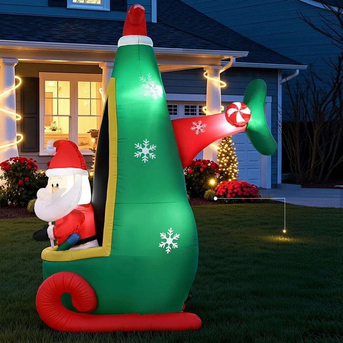 5 Jingle Jollys Christmas Inflatable Santa in Helicopter 2.55M Height LED Illuminated Decorations - Multi, 5 of 6