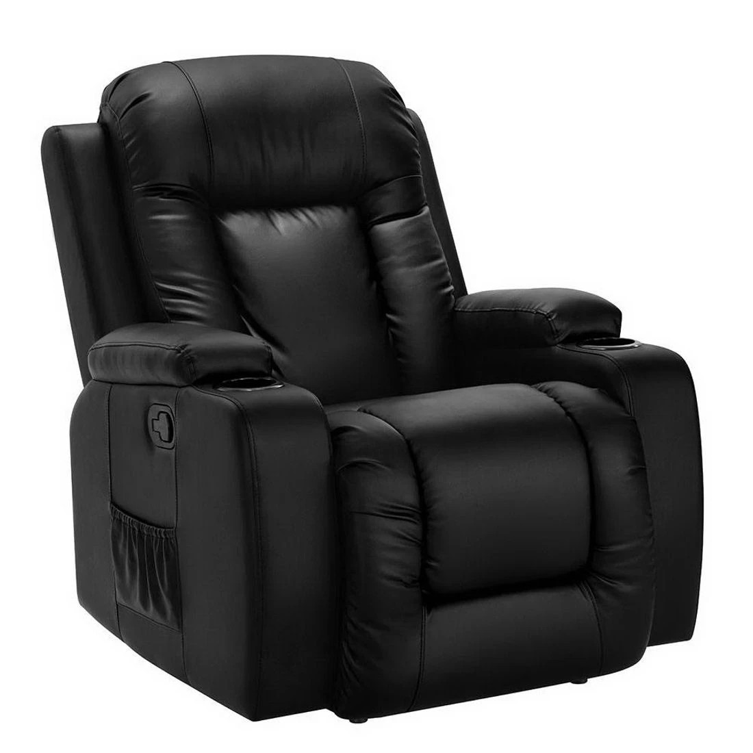 2 Artiss Recliner Chair Electric Heated Massage Chairs Faux Leather Cabin - Black, 2 of 7
