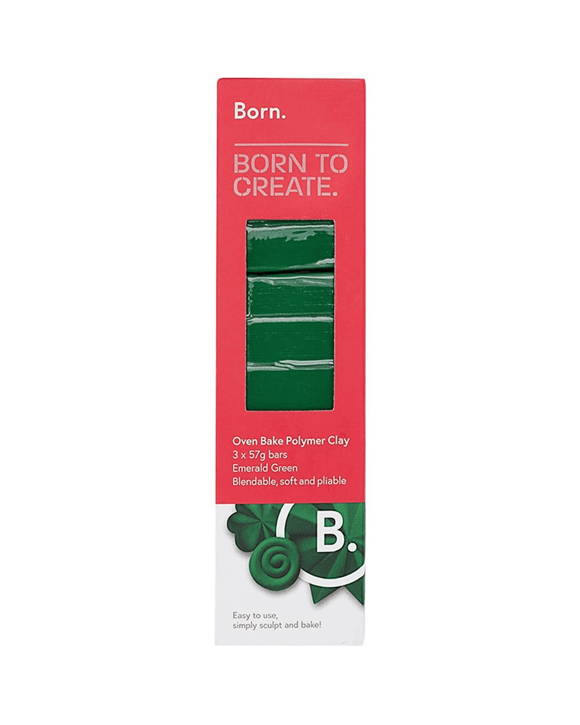 Born Oven Bake Polymer Clay Emerald Green 3 Pack