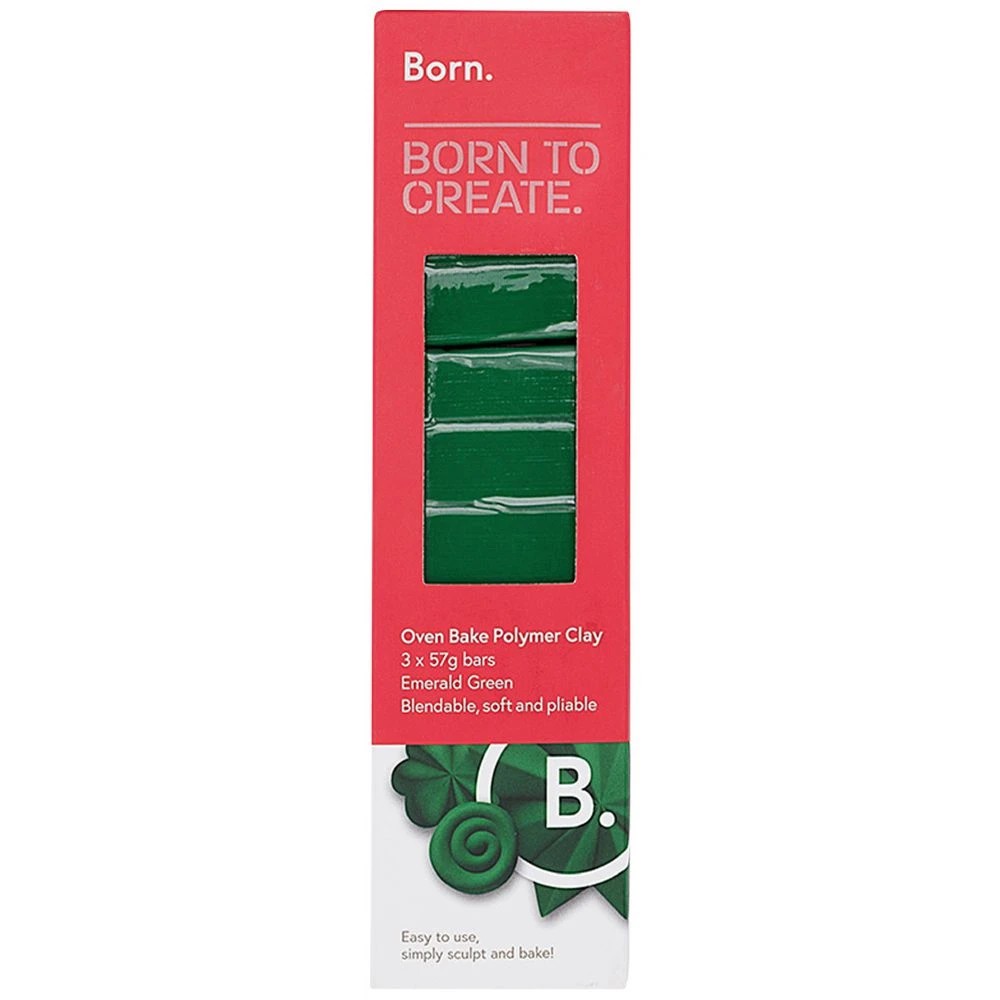 1 Born Oven Bake Polymer Clay Emerald Green 3 Pack, 1 of 4