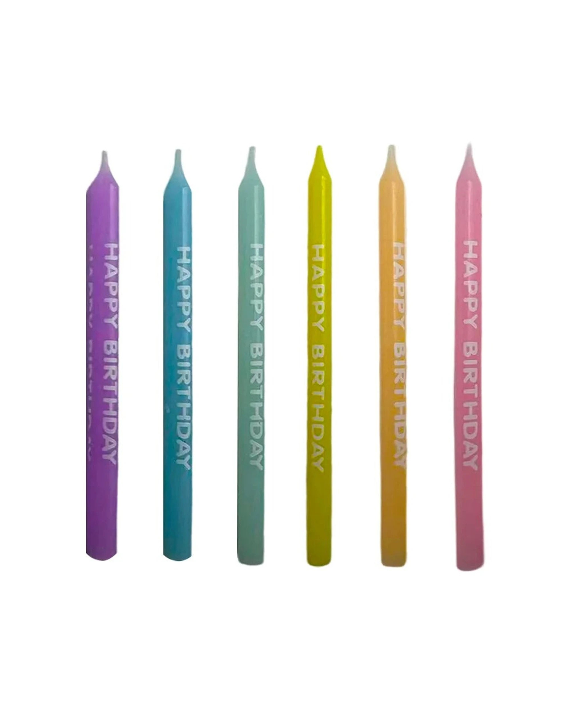 1 Party Maker 12pc Pastel Happy Birthday Printed Candles Pack - Multi, 1 of 1