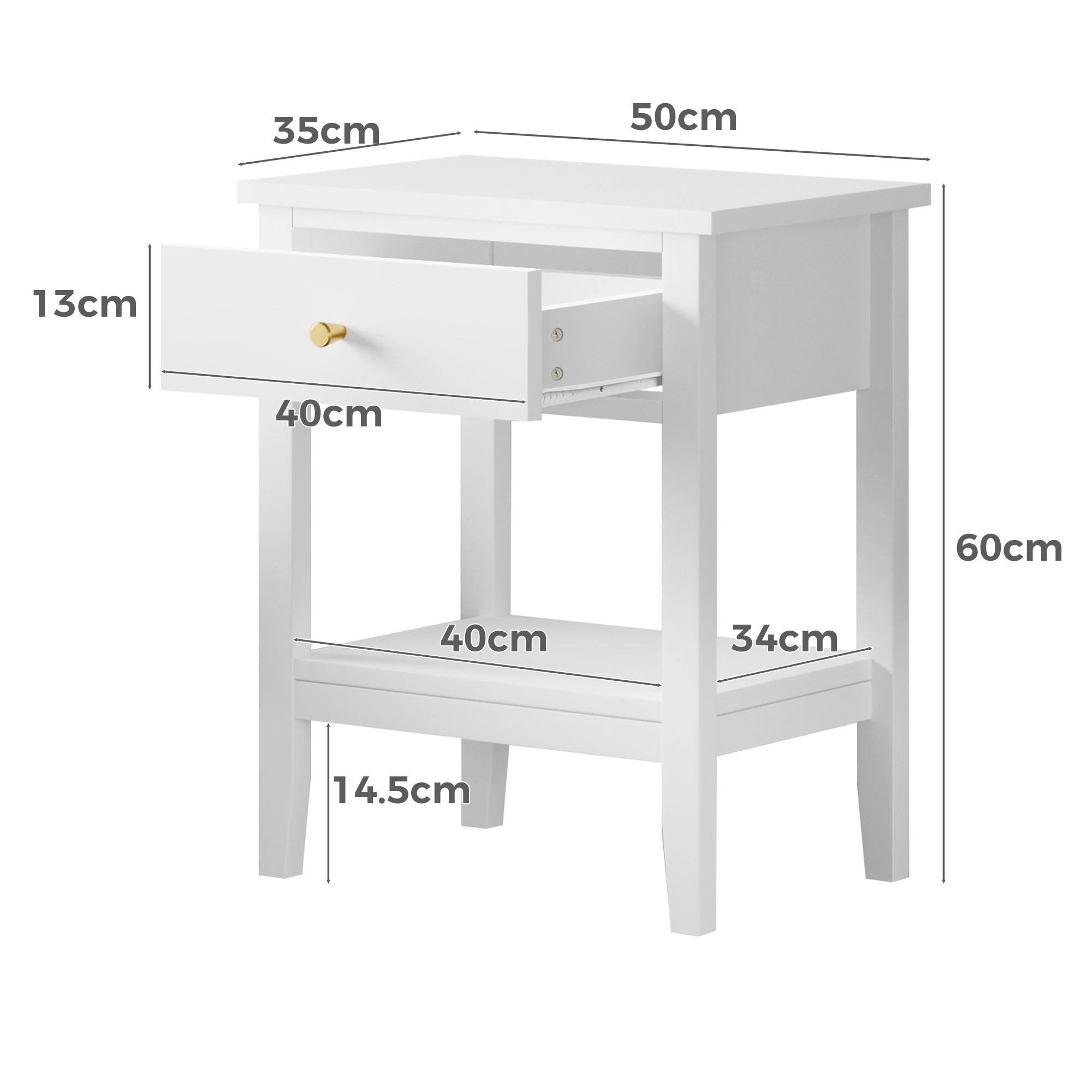 5 Alfordson Bedside Table Hamptons Nightstand Storage Side End 1 Drawer - White, 5 of 10
