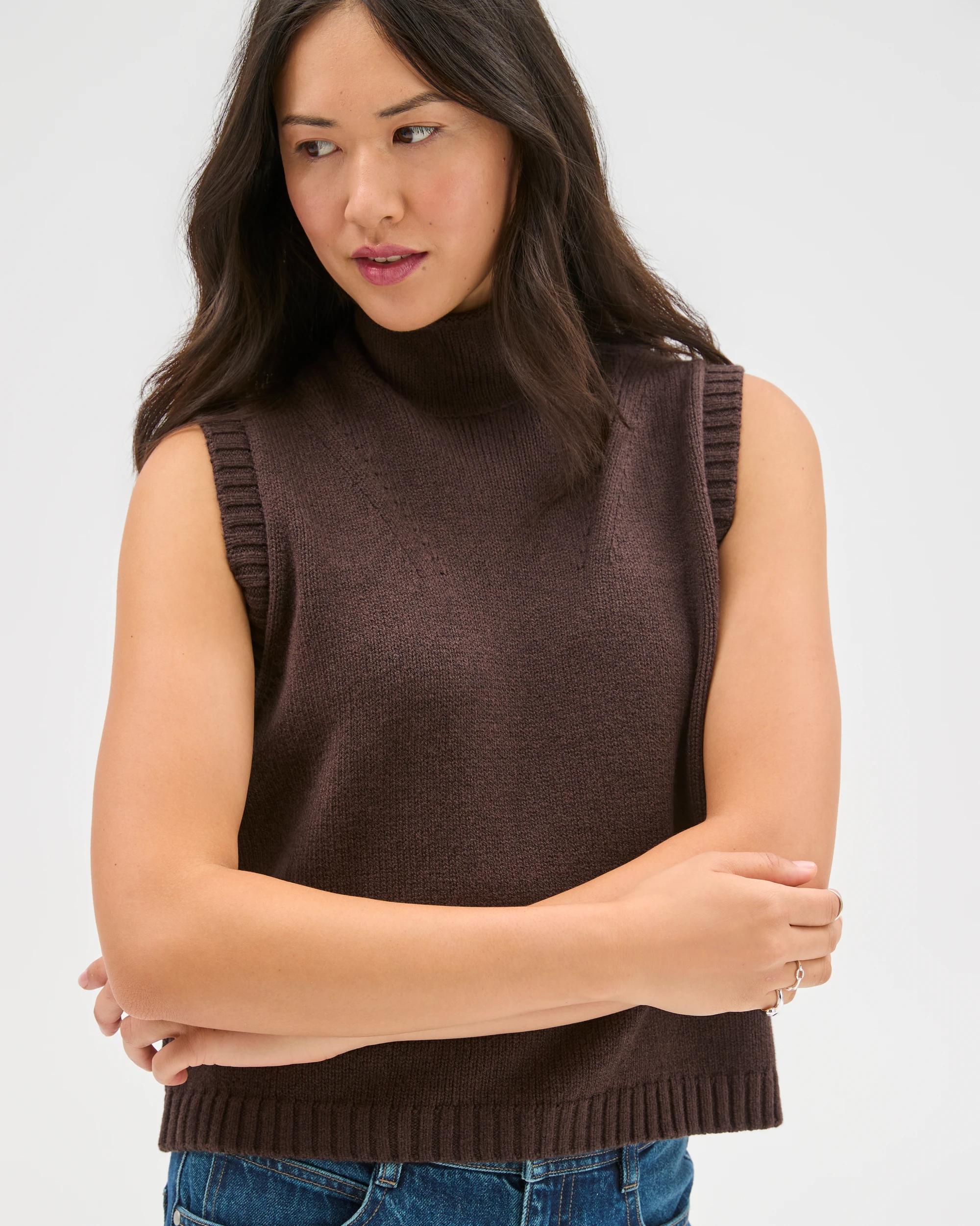 5 Target Woman Australian Cotton Blend High Neck Long Sleeveless Vest BRUNETTE, 5 of 8