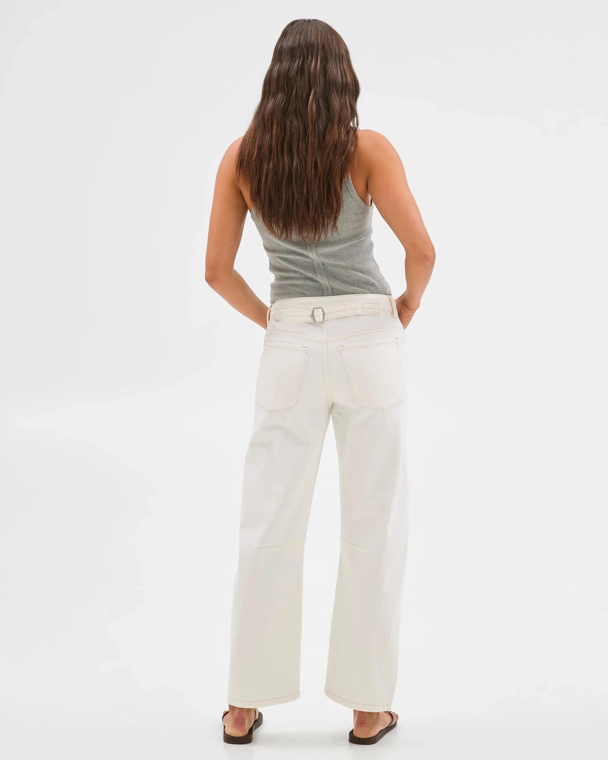 6 Mid Rise Barrel Leg Slim Denim Jeans - Lily Loves ECRU, 6 of 7