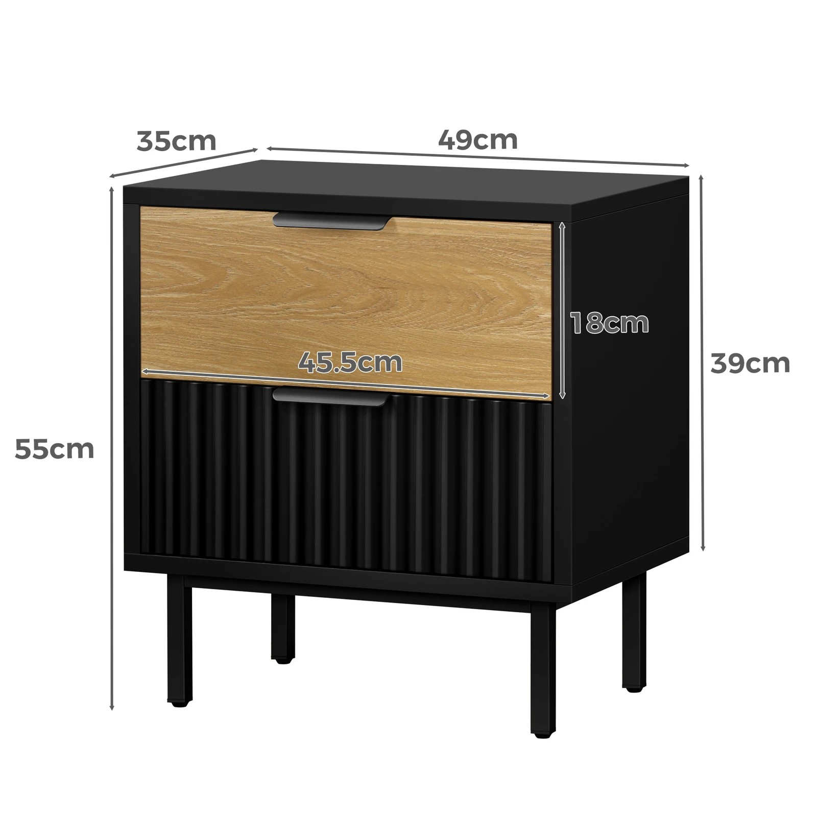 8 Alfordson Bedside Table Nightstand 2 Drawers Side Storage Cabinet - Black Wood, 8 of 10