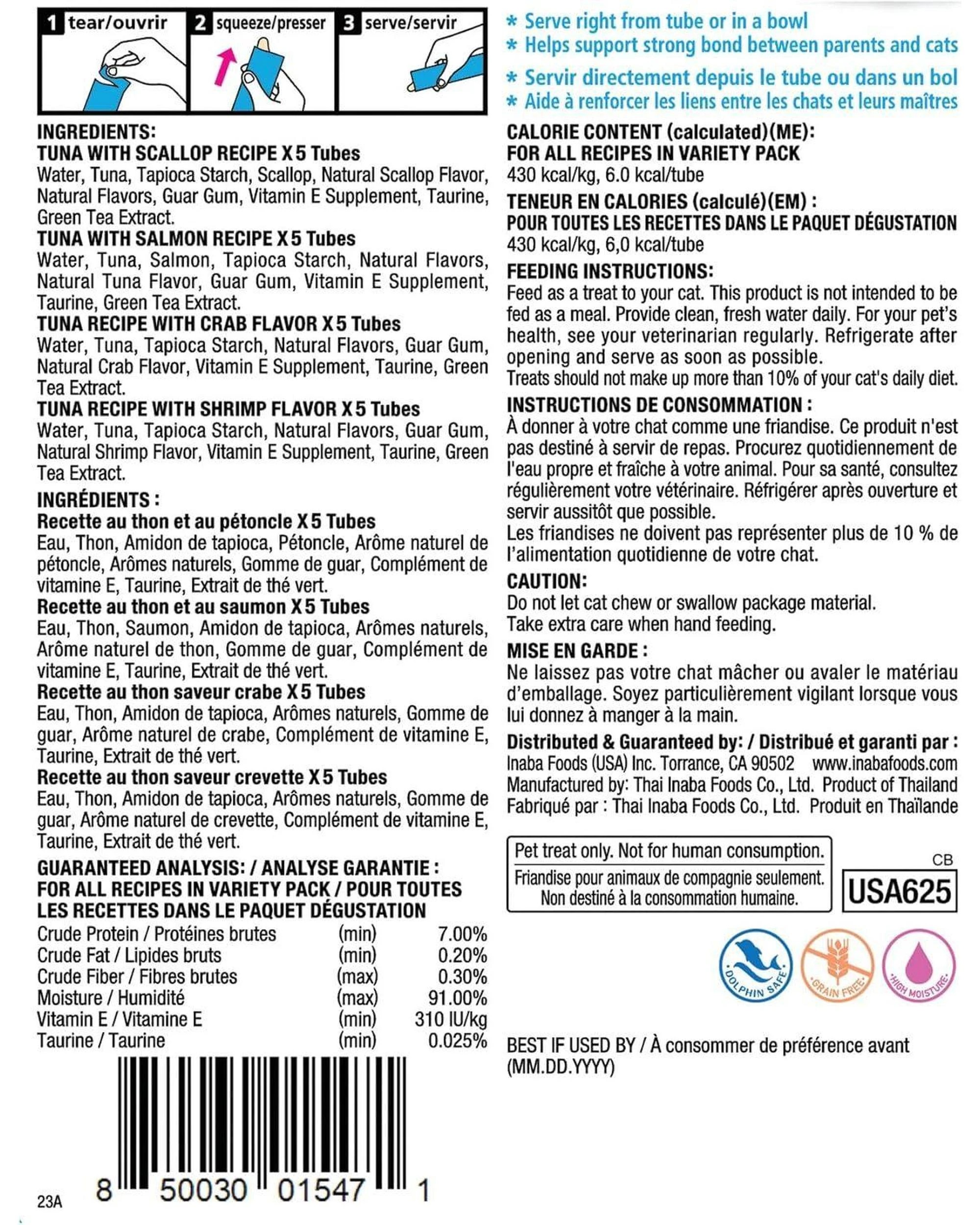 2 Inaba Churu Puree Lickable Cat Treats Tuna Seafood Variety Box 20 x 14g, 2 of 9