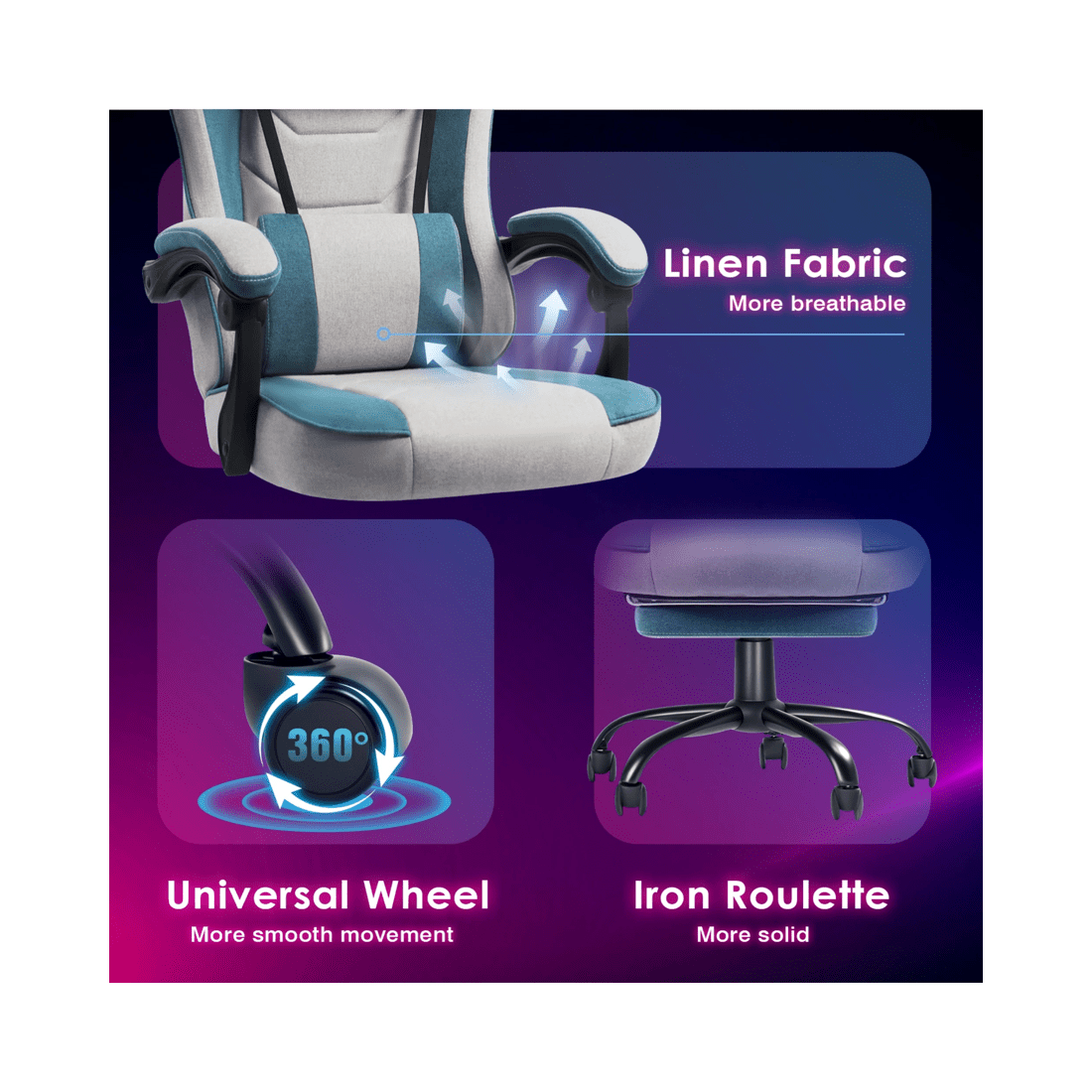 8 Advwin Gaming Chair With Footrest Linen Fabric Ergonomic Office Chair
 - Grey, 8 of 9