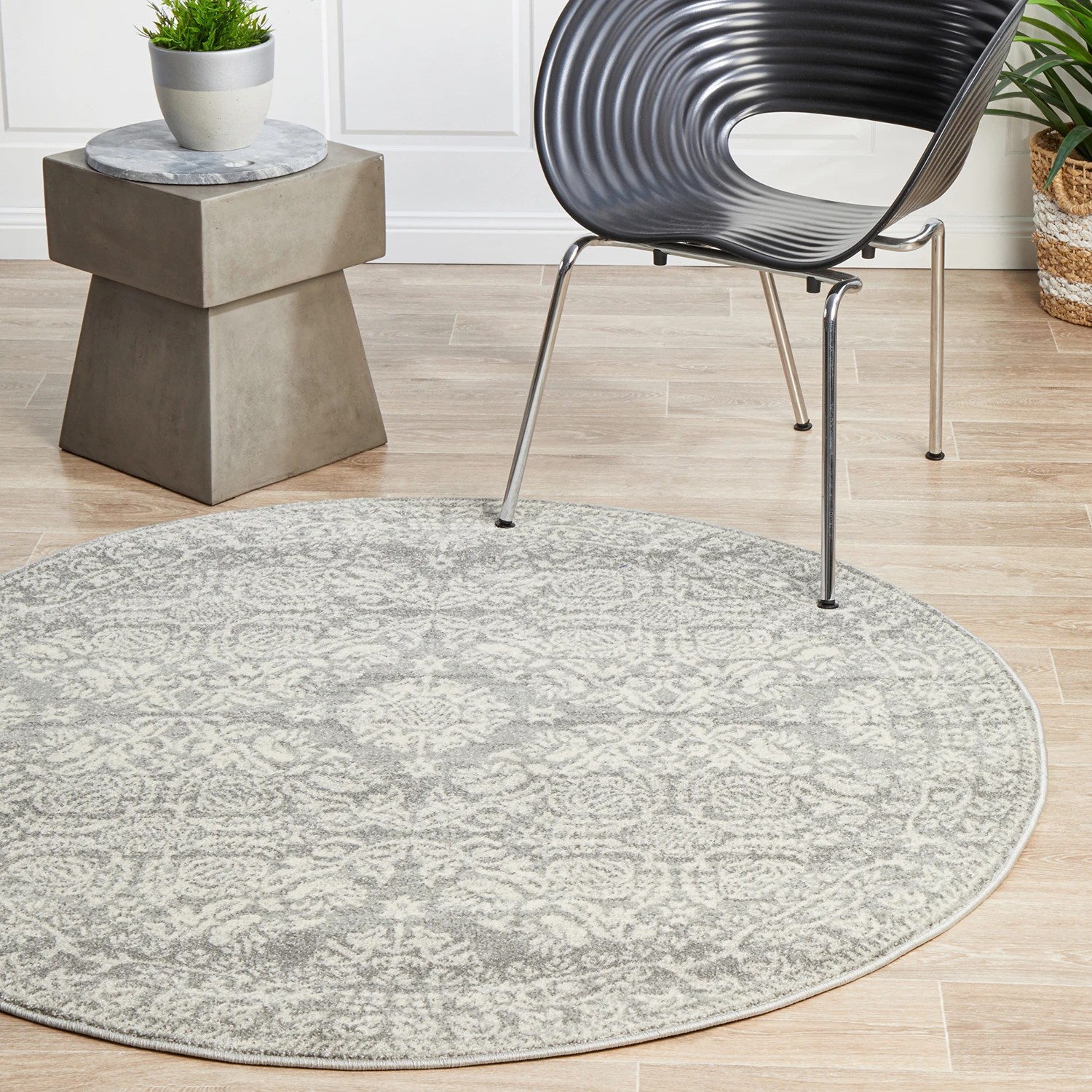 3 Common Ground Rugs Phantom 358 200x200cm - Medium Round Power Loomed Pet Friendly Rug - Silver, 3 of 9