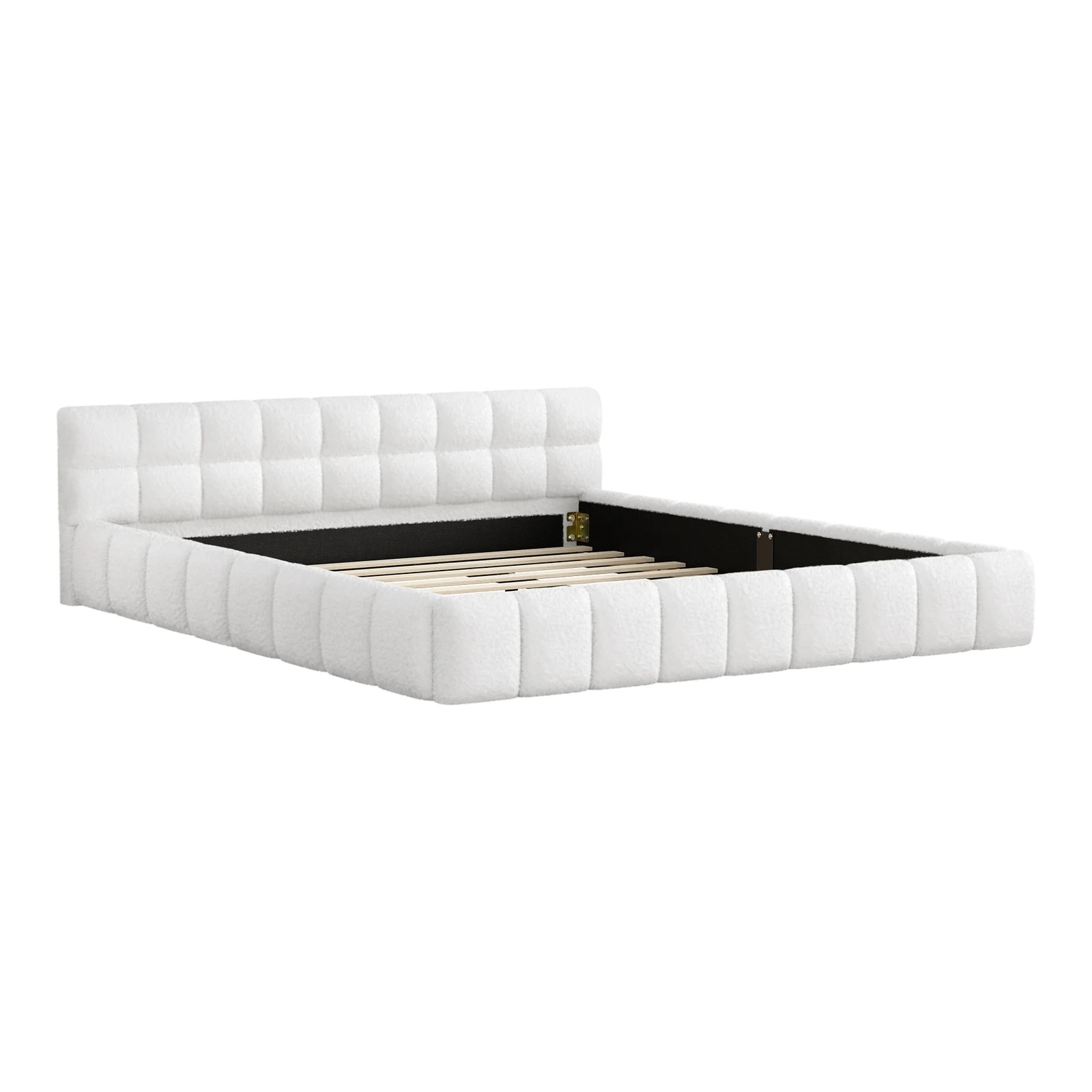 10 Alfordson Bed Frame King Size Tufted Headboard Foundation Boucle Talmon - White, 10 of 10