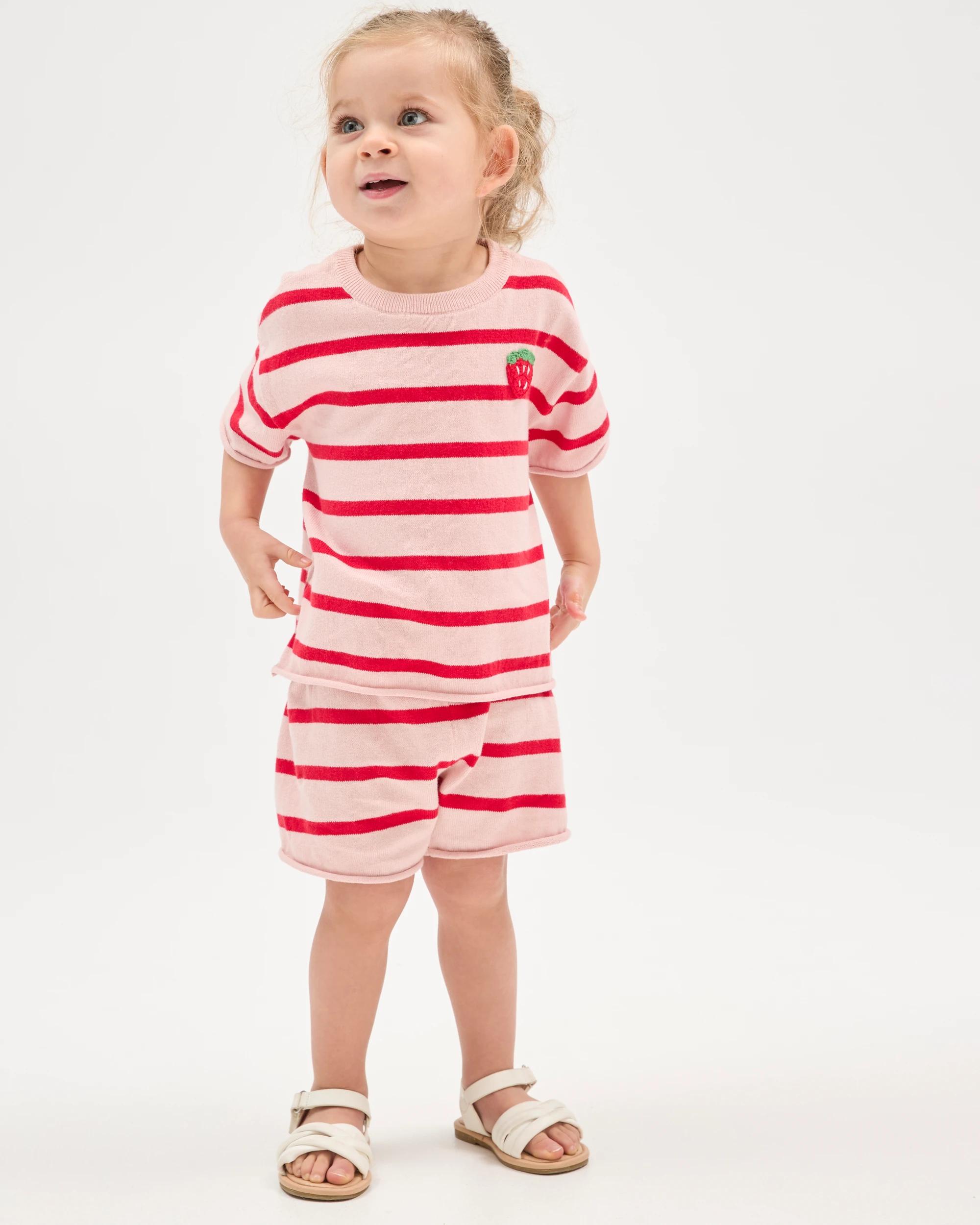 1 Target Baby Organic Cotton True Knit Top & Shorts Set STRAWBERRY PINK, 1 of 5