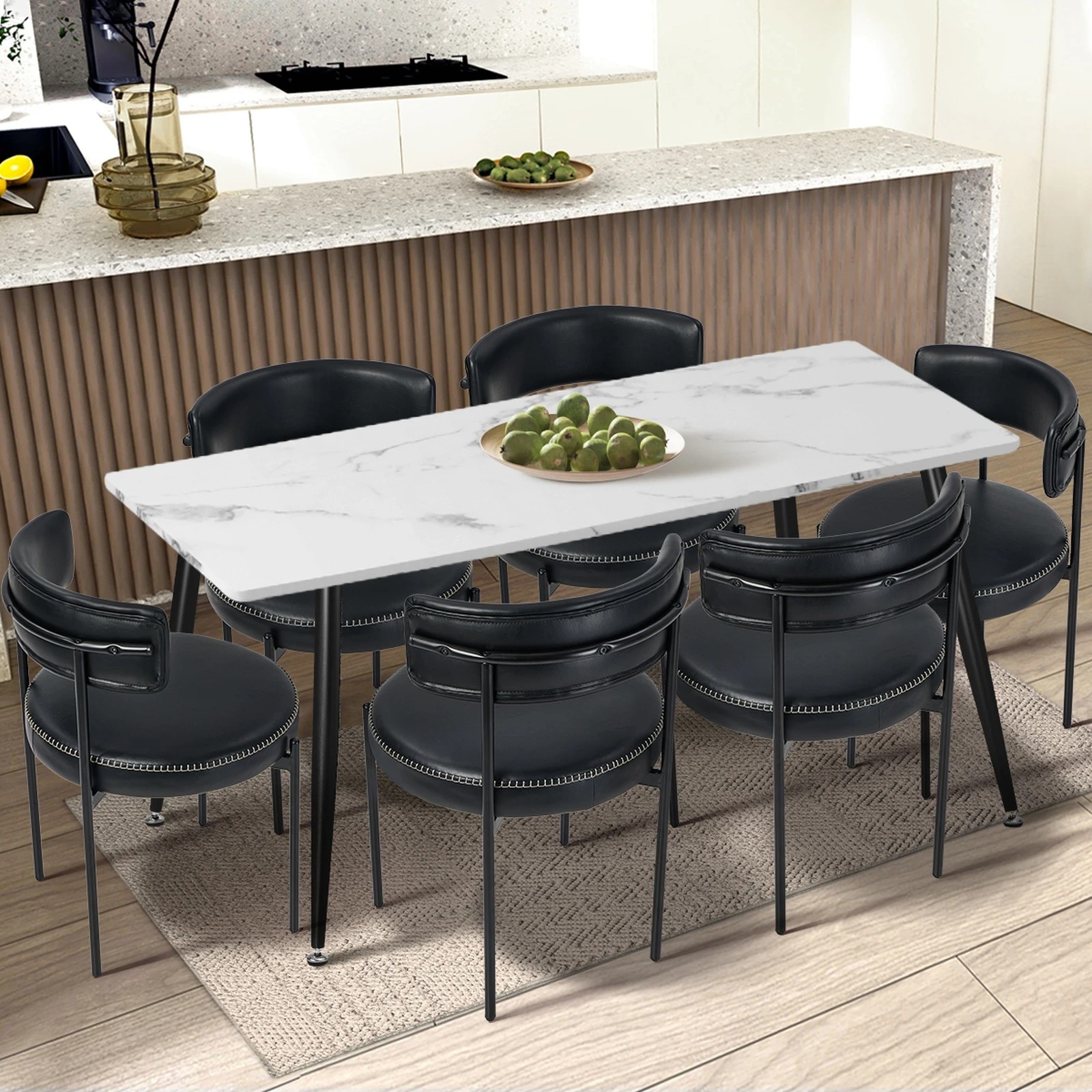4 Oikiture 2x Dining Chair Round Kitchen Lounge Seats PU Leather - Black, 4 of 9