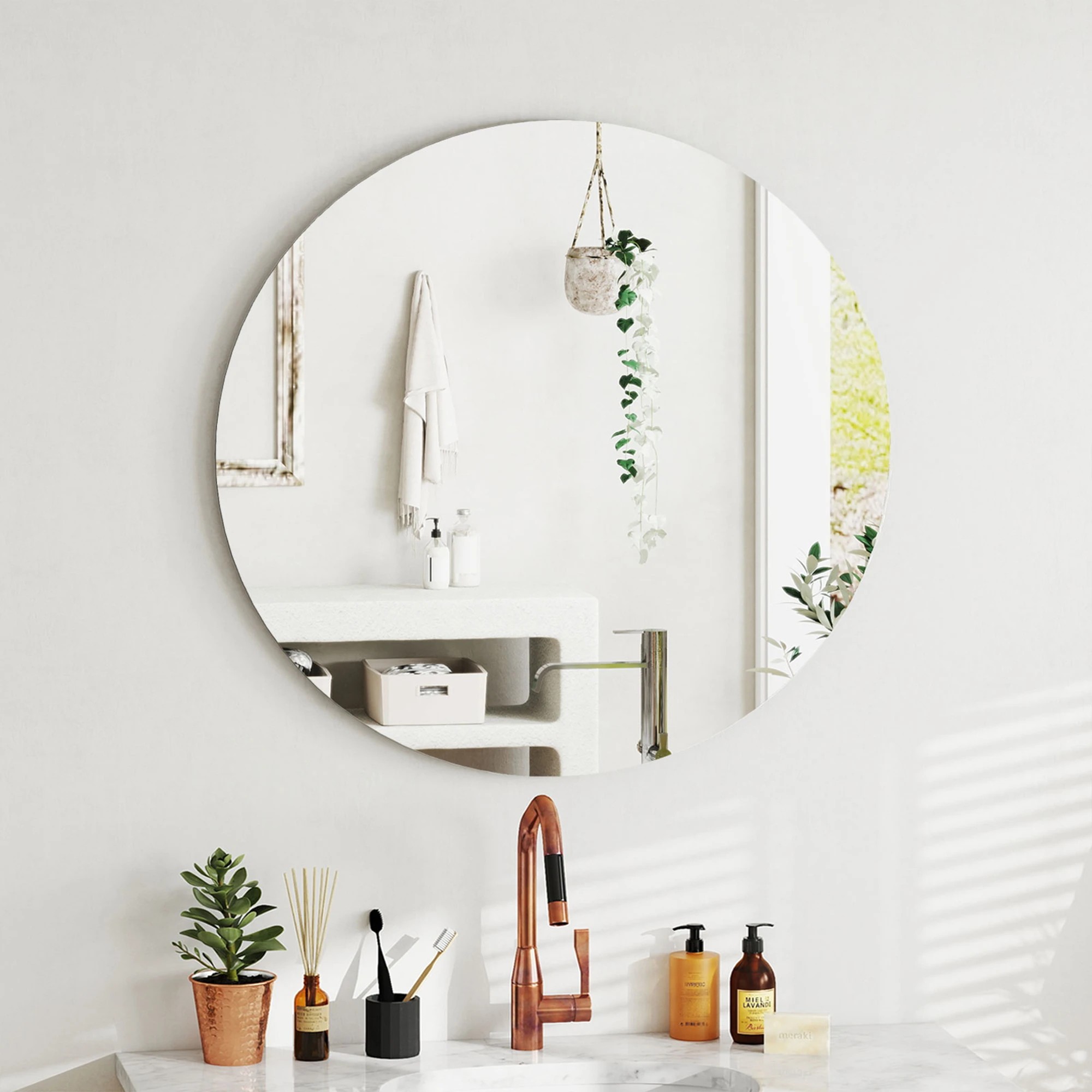 7 Yezi 50cm Self Adhesive Round Mirror Frameless, 7 of 9