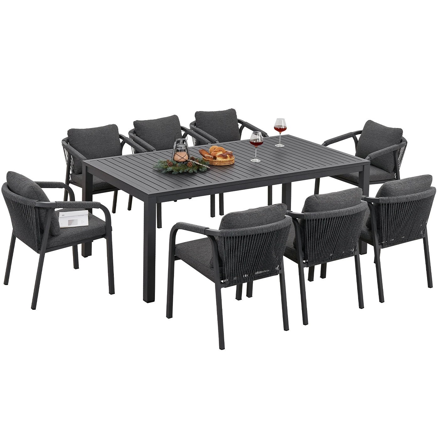 3 Moda Living La Perouse 9-Piece Charcoal Aluminium Outdoor Dining Set – Dark Grey Cushion - Charcoal, 3 of 10