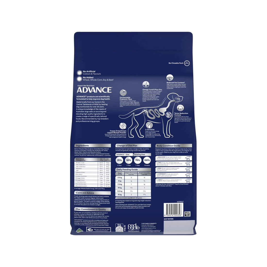 3 Advance Adult Small Breed Weight Control Dry Dog Food Chicken w/ Rice 2.5kg, 3 of 3