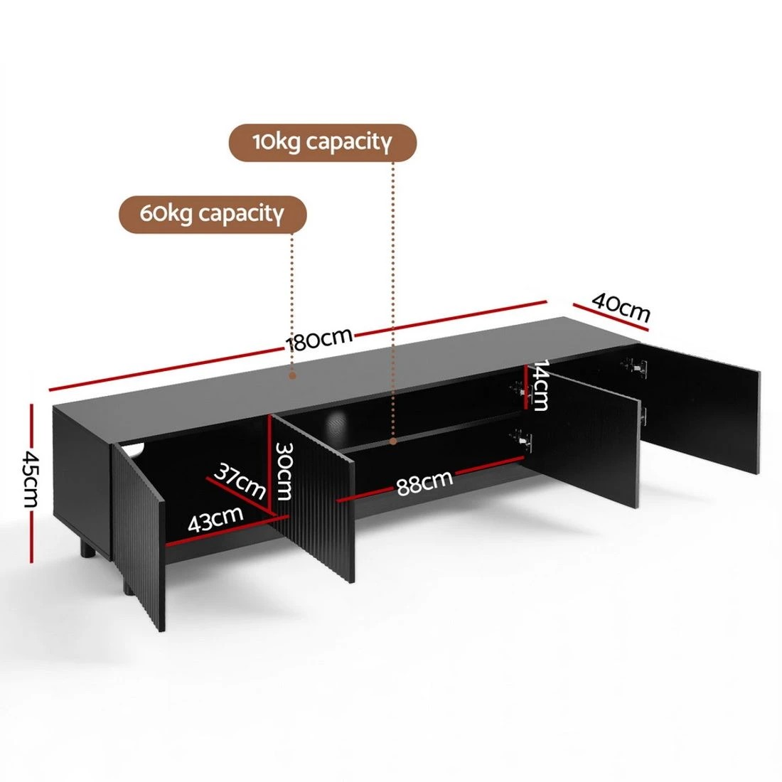 4 Artiss TV Unit Entertainment Unit Storage Cabinet 180cm - Black, 4 of 4