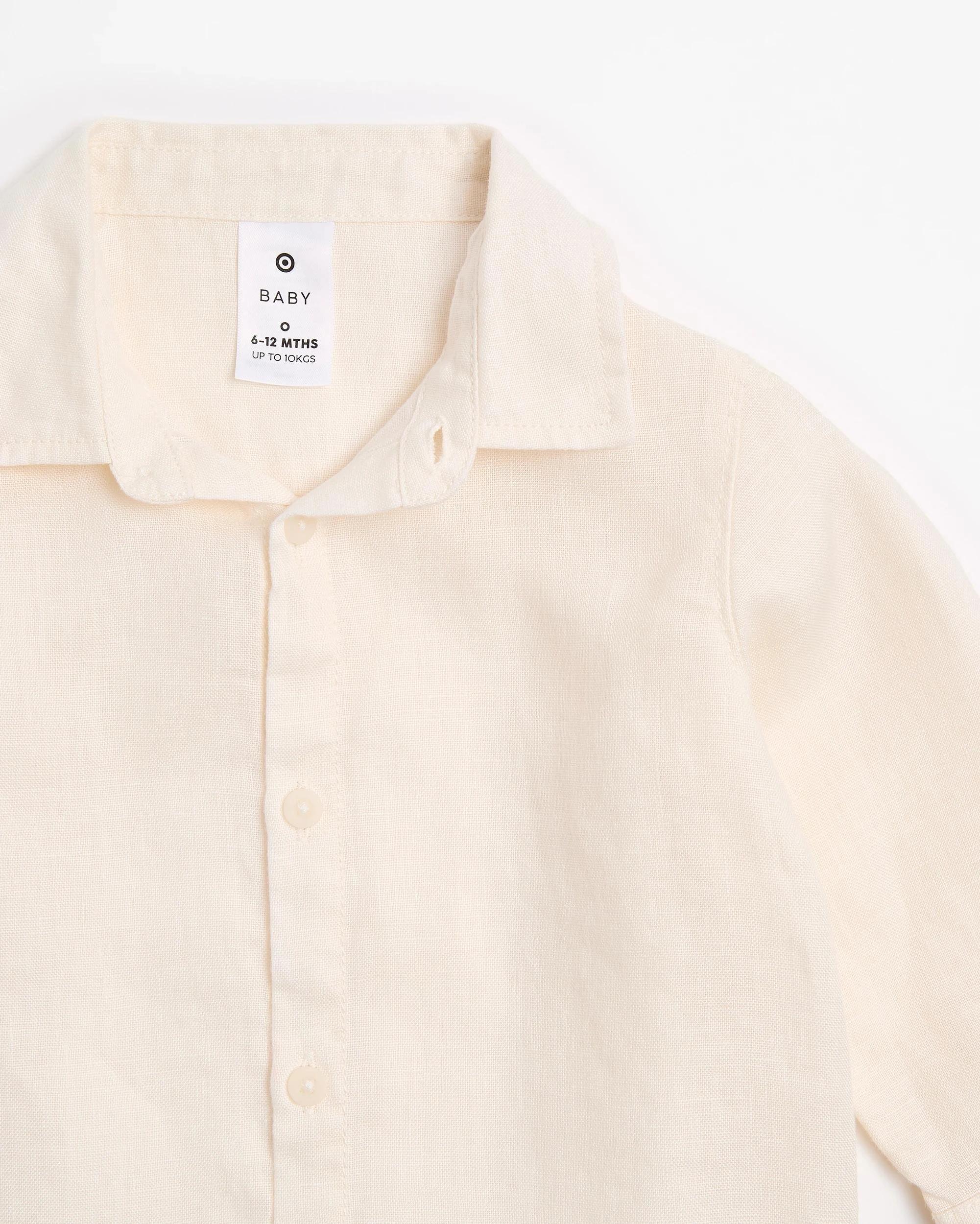 2 Target Baby European Linen Long Sleeve Shirt CREAM, 2 of 3