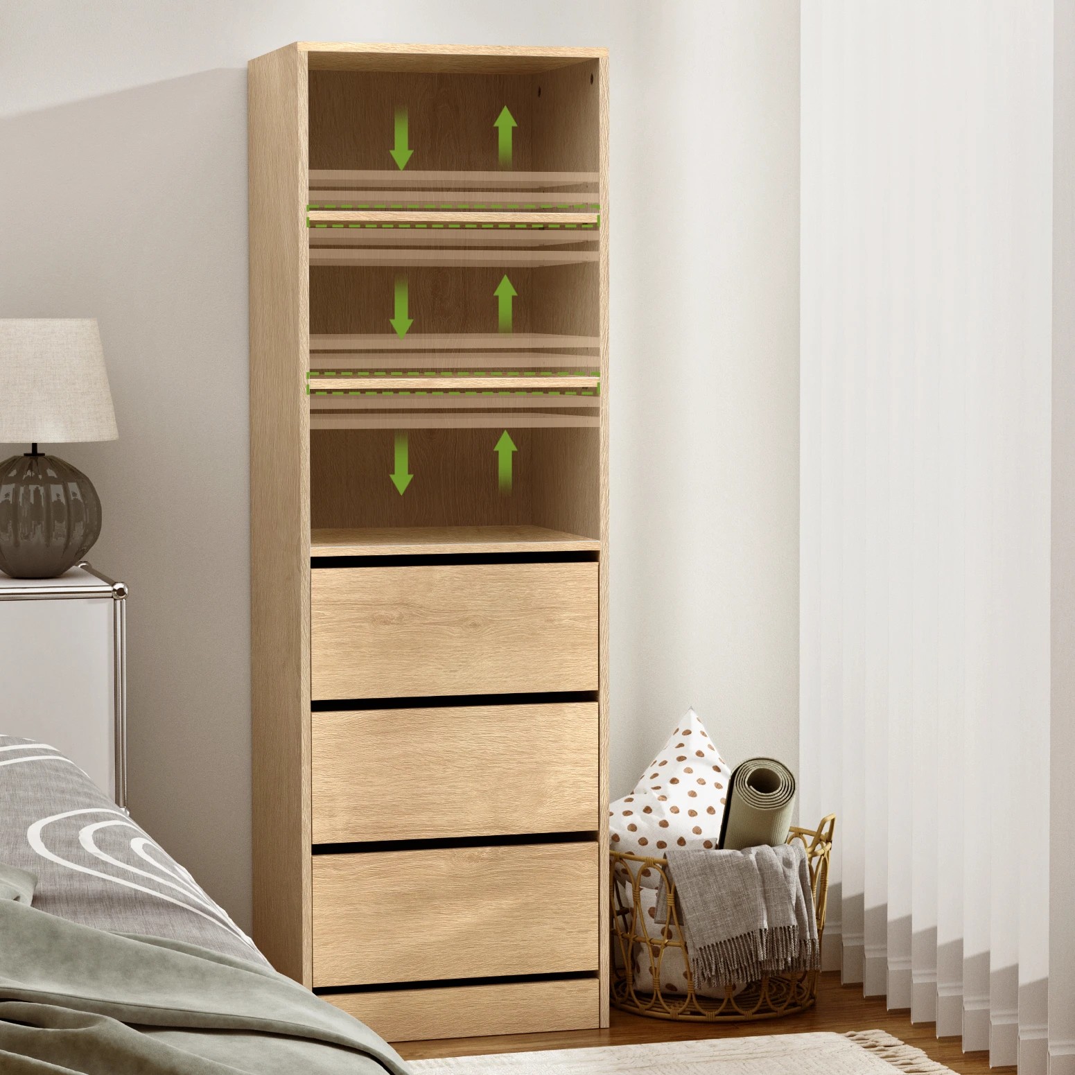 4 Artiss 3 Chest of Drawers Tallboy Cabinet - Natural, 4 of 9