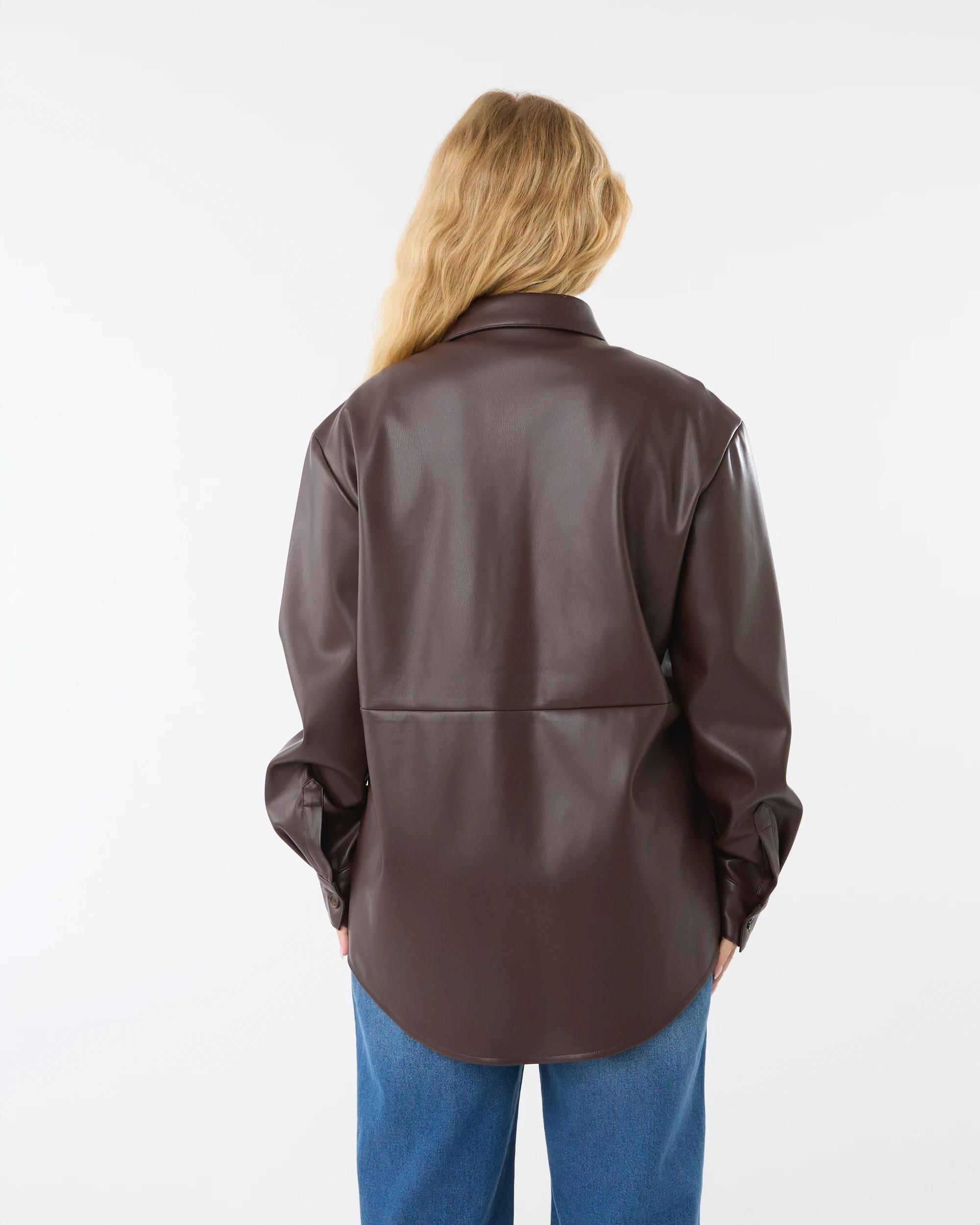 4 Long Sleeve Faux Leather Shirt Choc Plum, 4 of 8