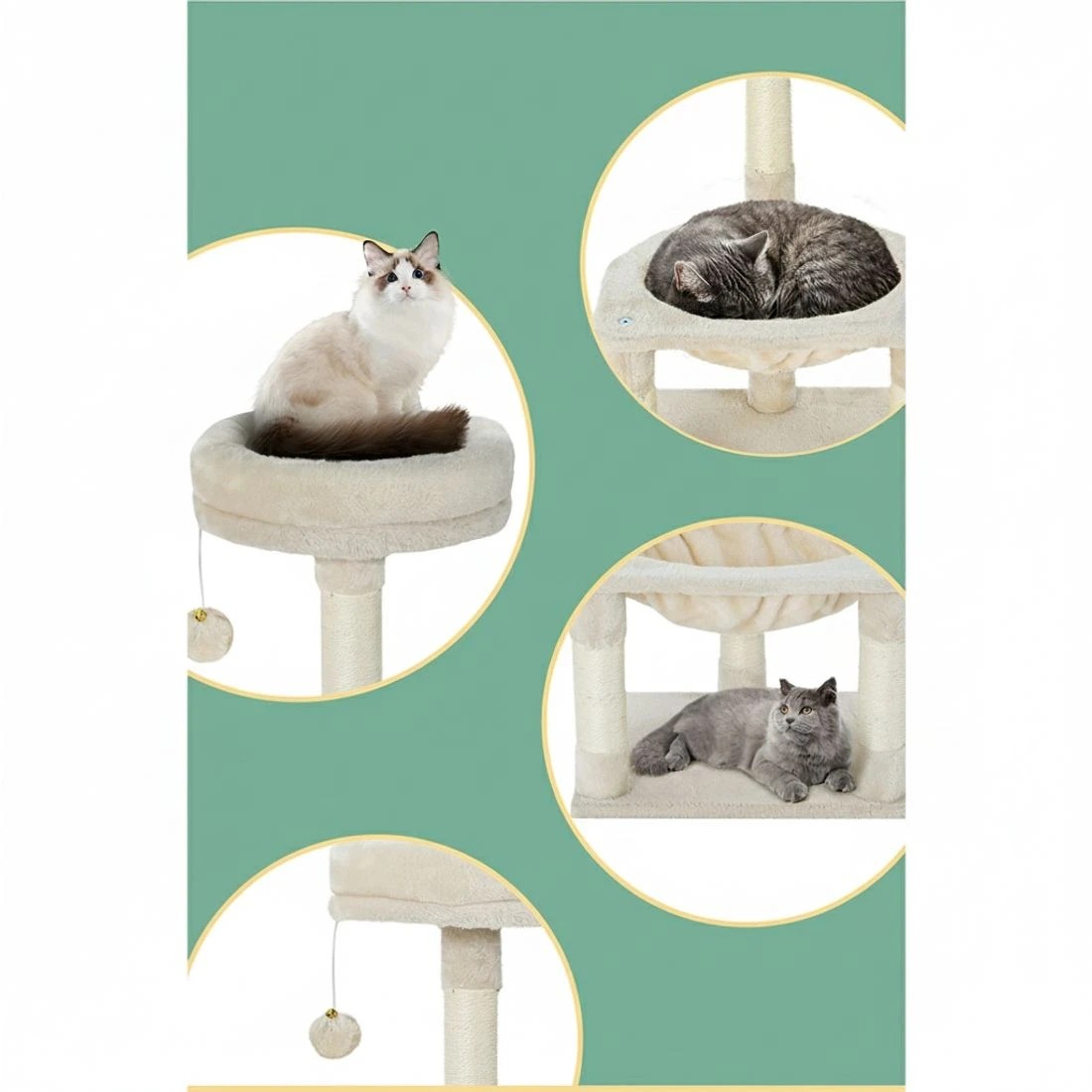 5 i.Pet Cat Tree 69cm Scratching Post Tower Scratcher Wood Condo Toys House - Beige, 5 of 5