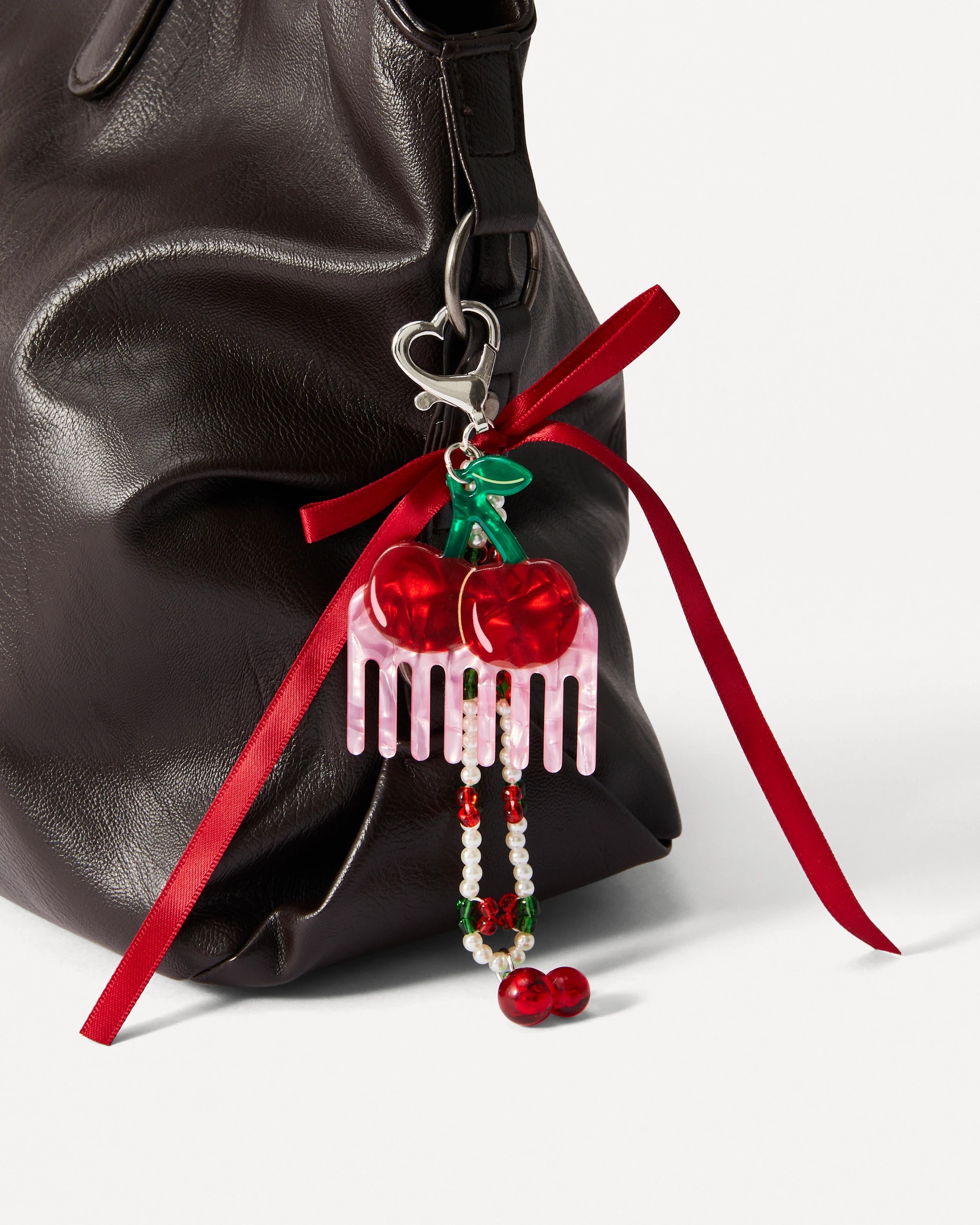 3 Cherry Comb Charm Keyring - Red, Pink, Silver Tone, 3 of 4