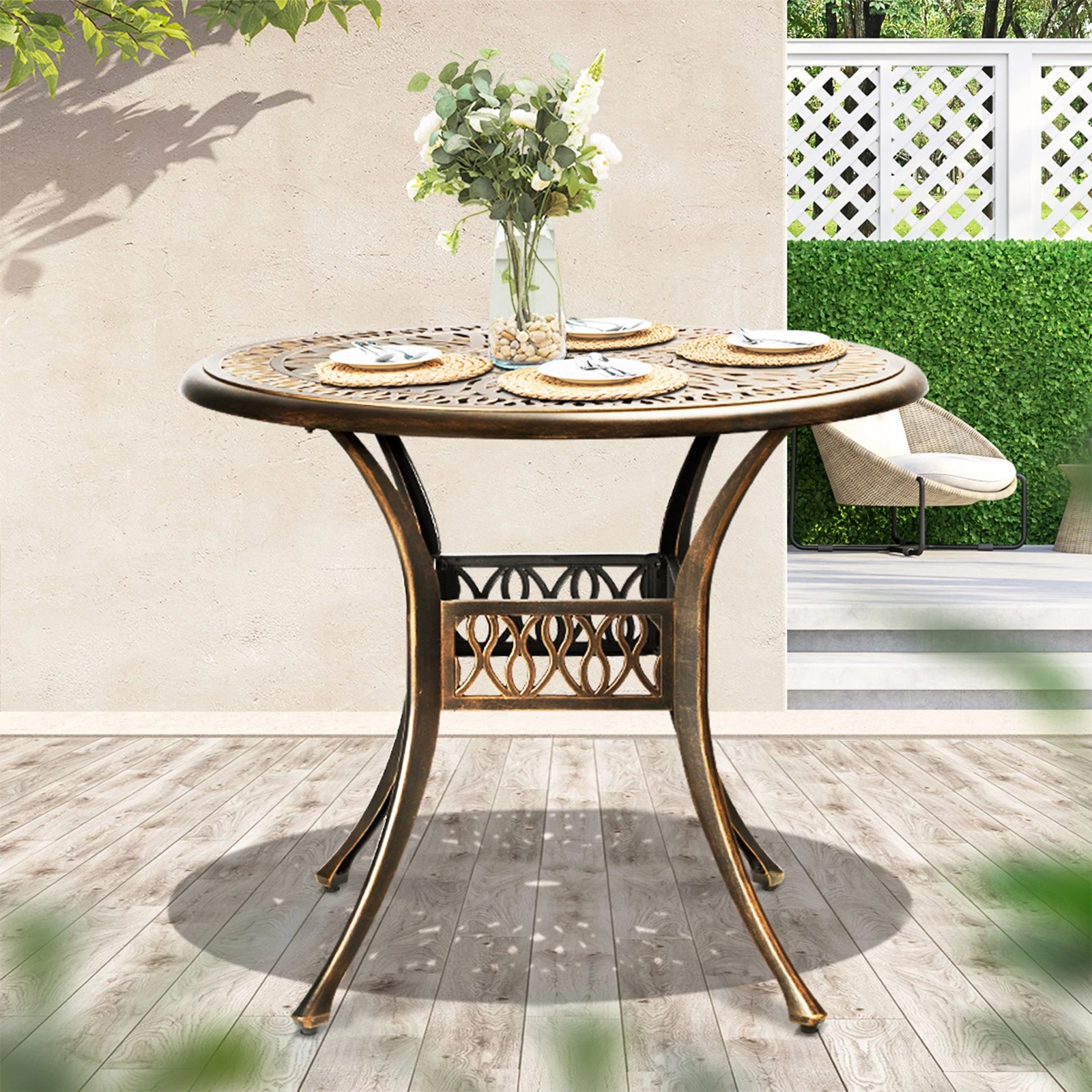 4 Livsip Garden Table Bronze Cast Aluminium Outdoor Patio Dining Side Table 75cm - Bronze, 4 of 9