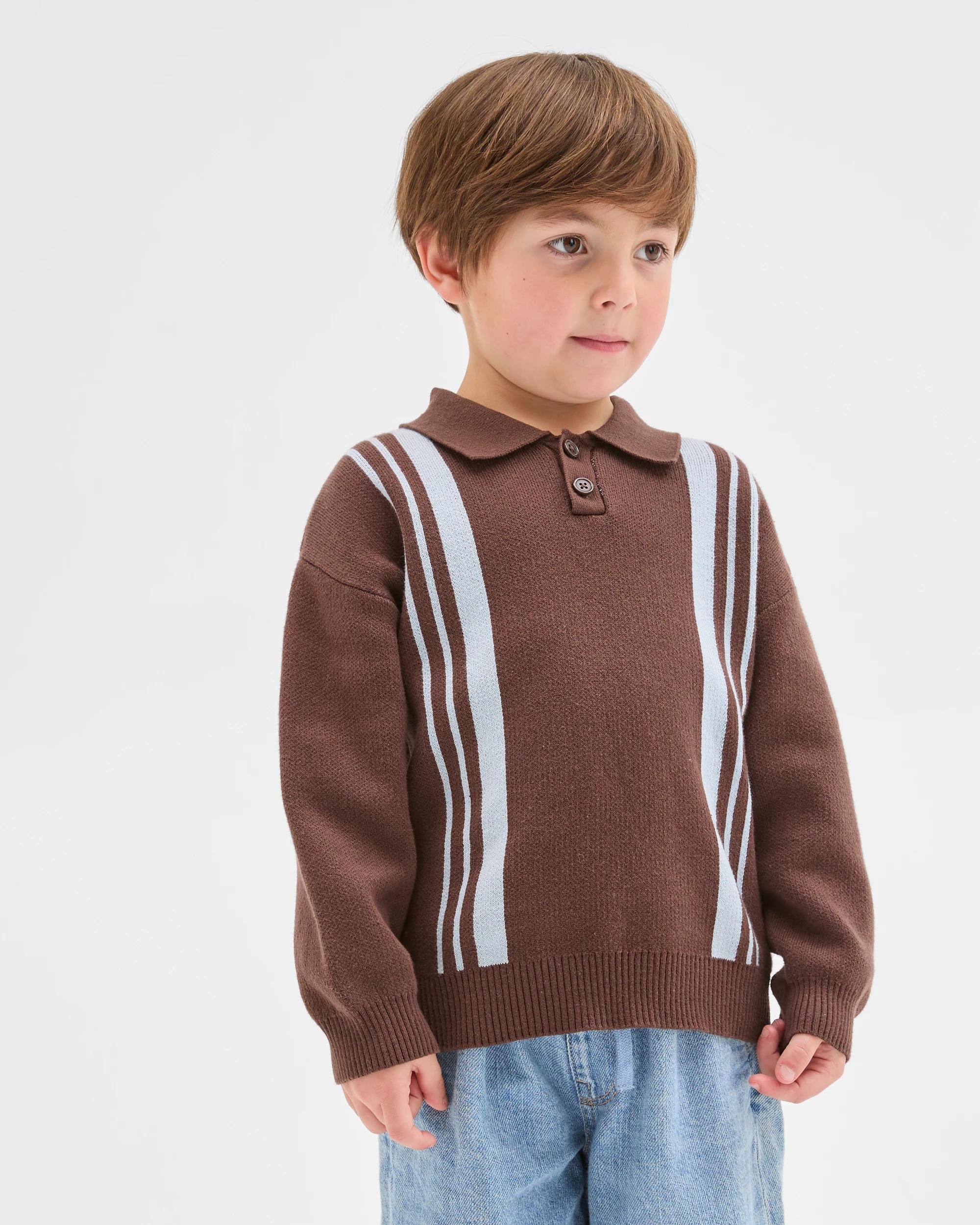 2 Target Kids Australian Cotton Lightweight Long Sleeve Knit Polo Top BROWN, 2 of 7