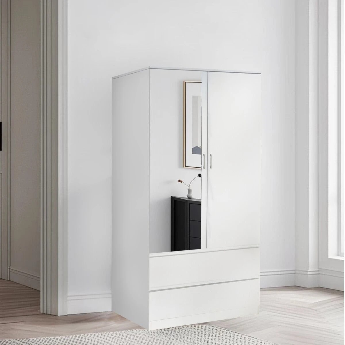 4 Ausway Wardrobe Cabinet Armoire Storage Shelves Organiser with Mirror, 4 of 9