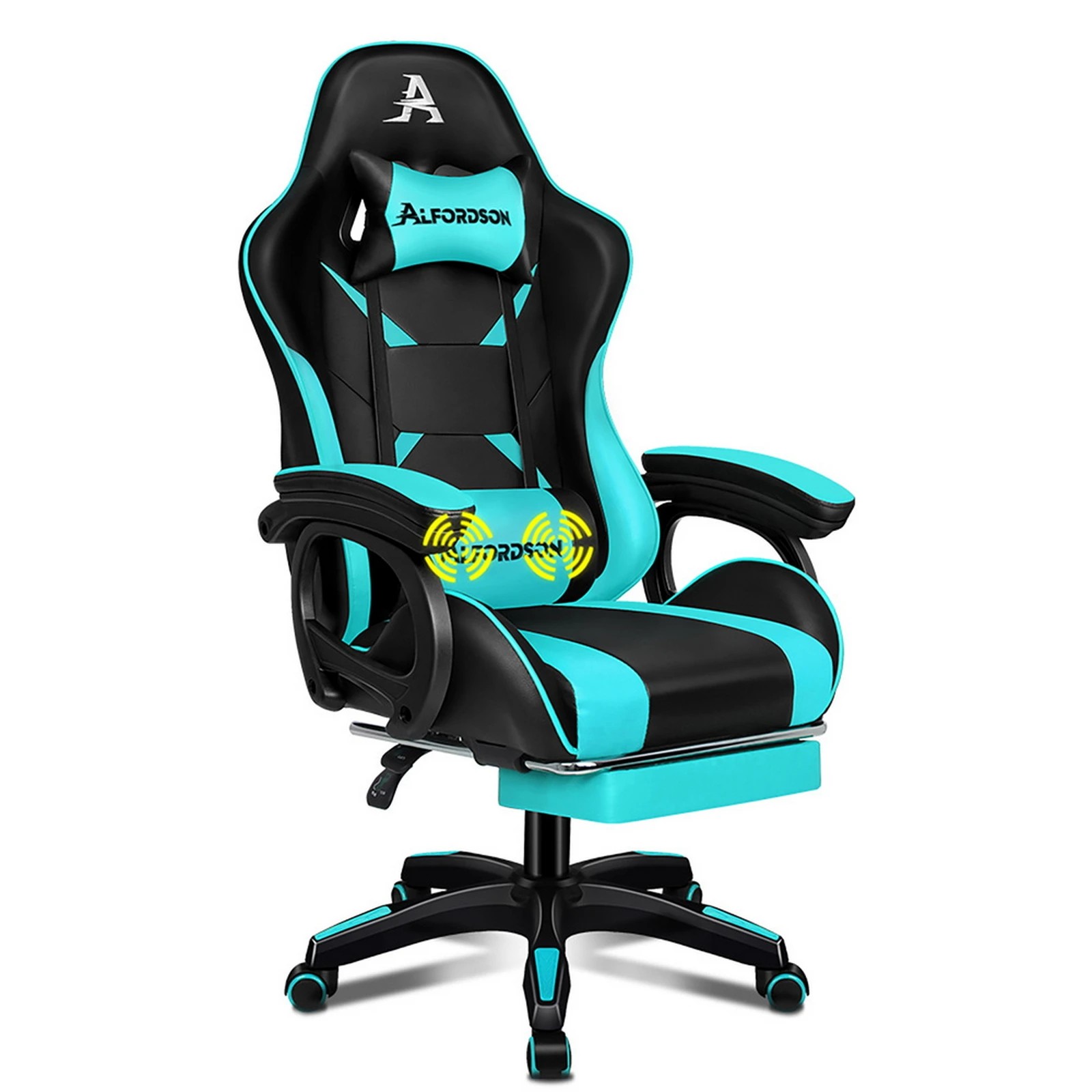 1 Alfordson Gaming Office Chair Massage Racing Computer Seat Footrest Leather - Cyan, 1 of 10