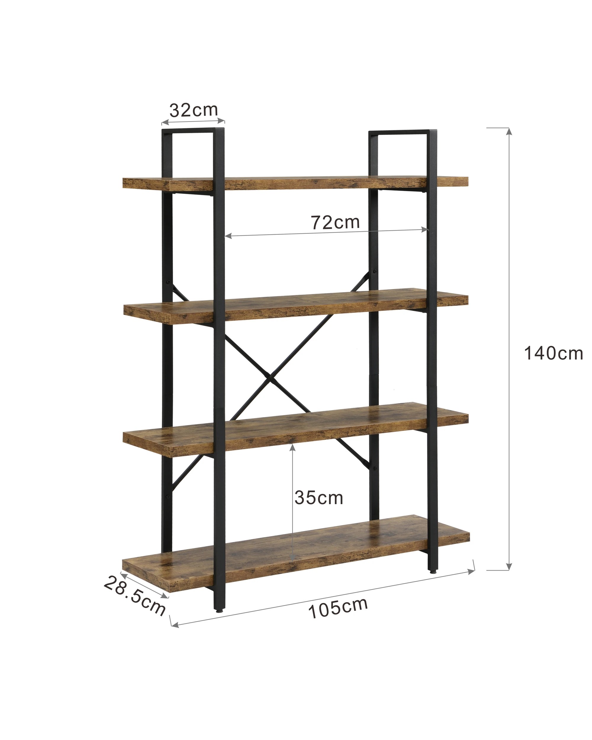 4 IHOMDEC 4 Tier Industrial MDF Steel Bookshelf, 4 of 5