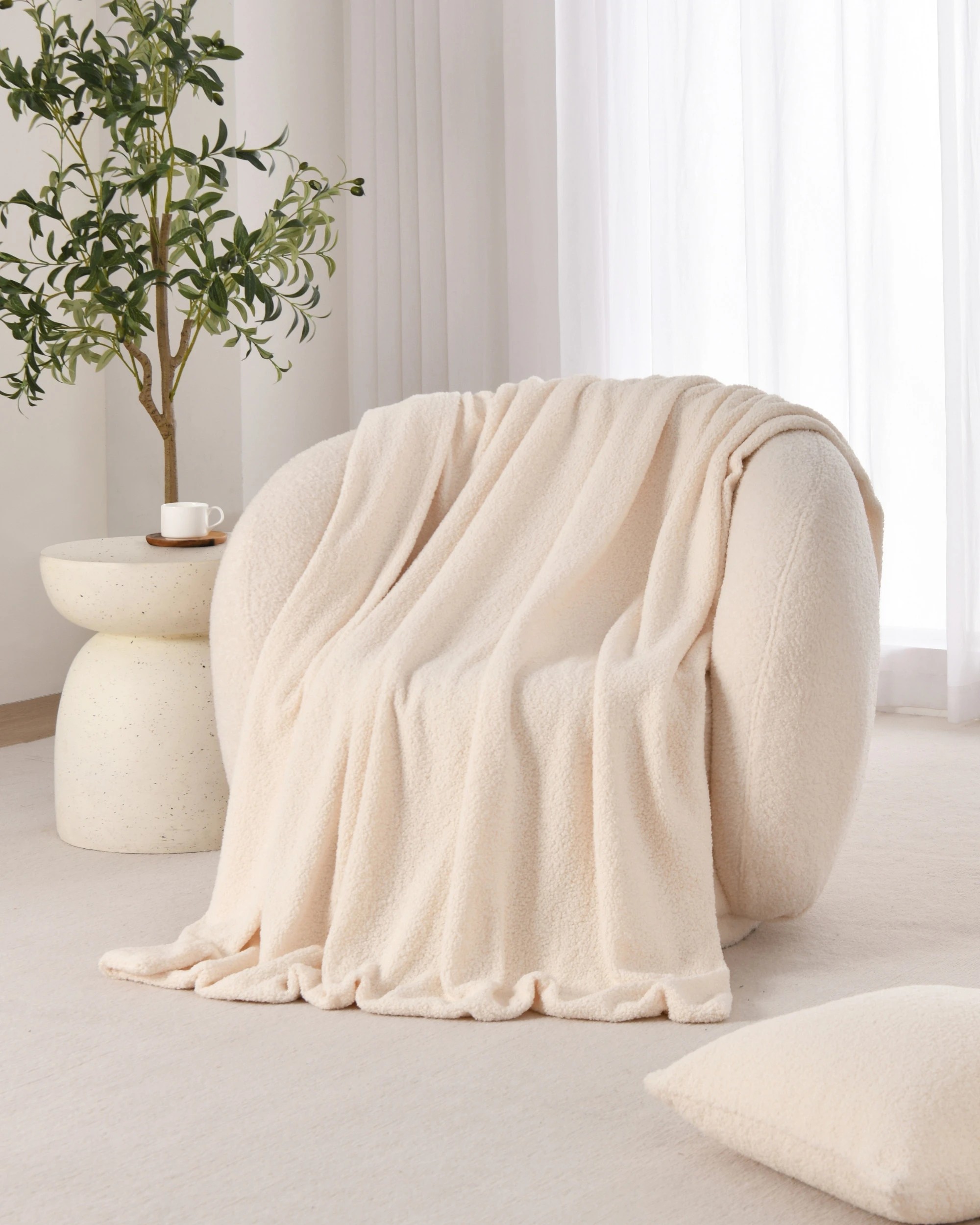 1 Dreamaker Otis Teddy Fleece Double-Sided Throw 130x160cm - Snow, 1 of 6