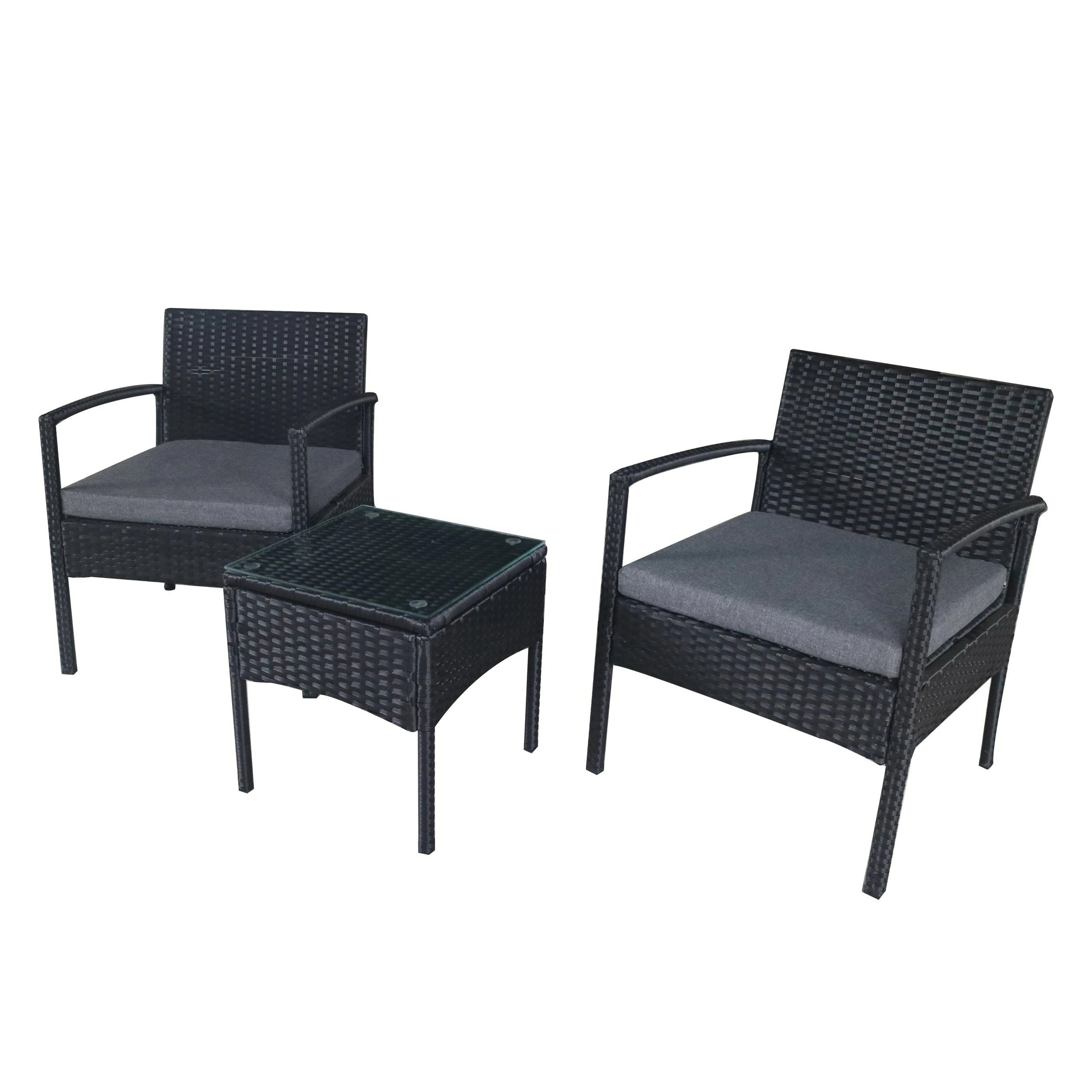 1 Elora 3pc Lounge Set Outdoor Furniture Rattan Wicker Chair Tempered Glass Coffee Table Garden Patio Balcony, 1 of 6