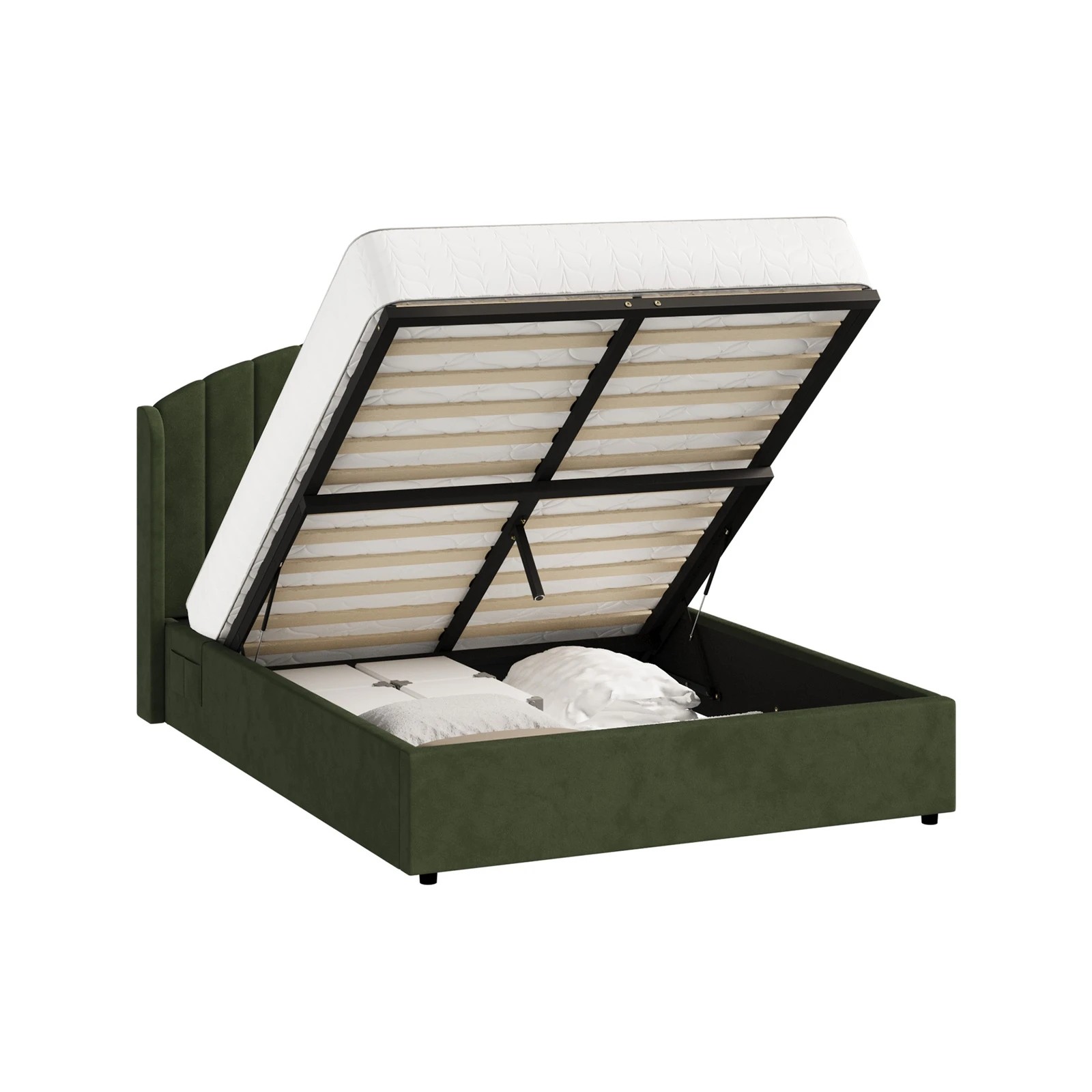 8 Oikiture Bed Frame Queen Size With Gas Lift Storage USB Charging Velvet - Green, 8 of 9