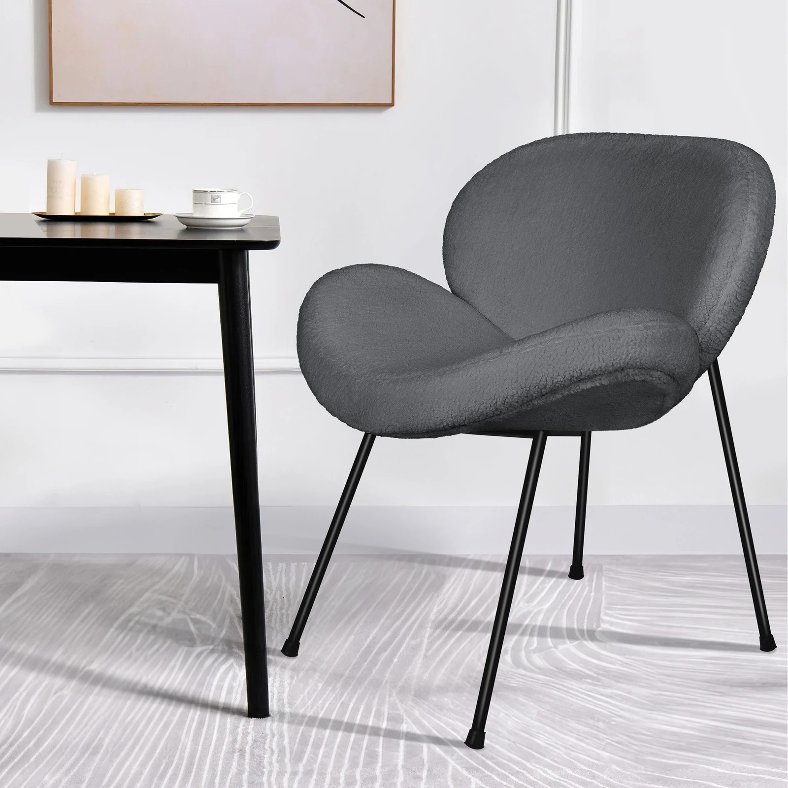 4 Alfordson Dining Chair Armchair Accent Kitchen Padded Living Room Sherpa - Grey, 4 of 9