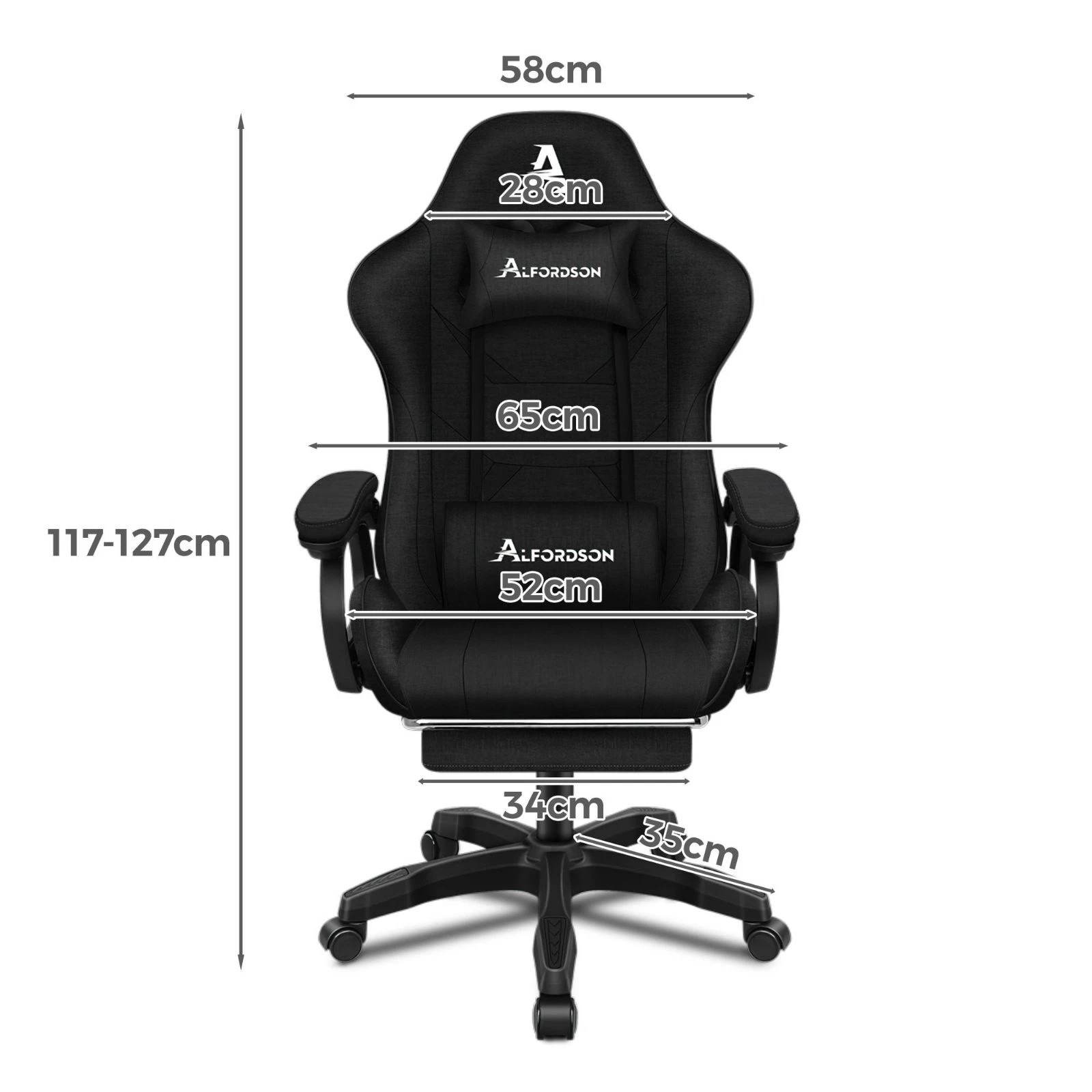 3 Alfordson Gaming Chair Office Massage Computer Racing Fabric Seat Footrest - Black, 3 of 10