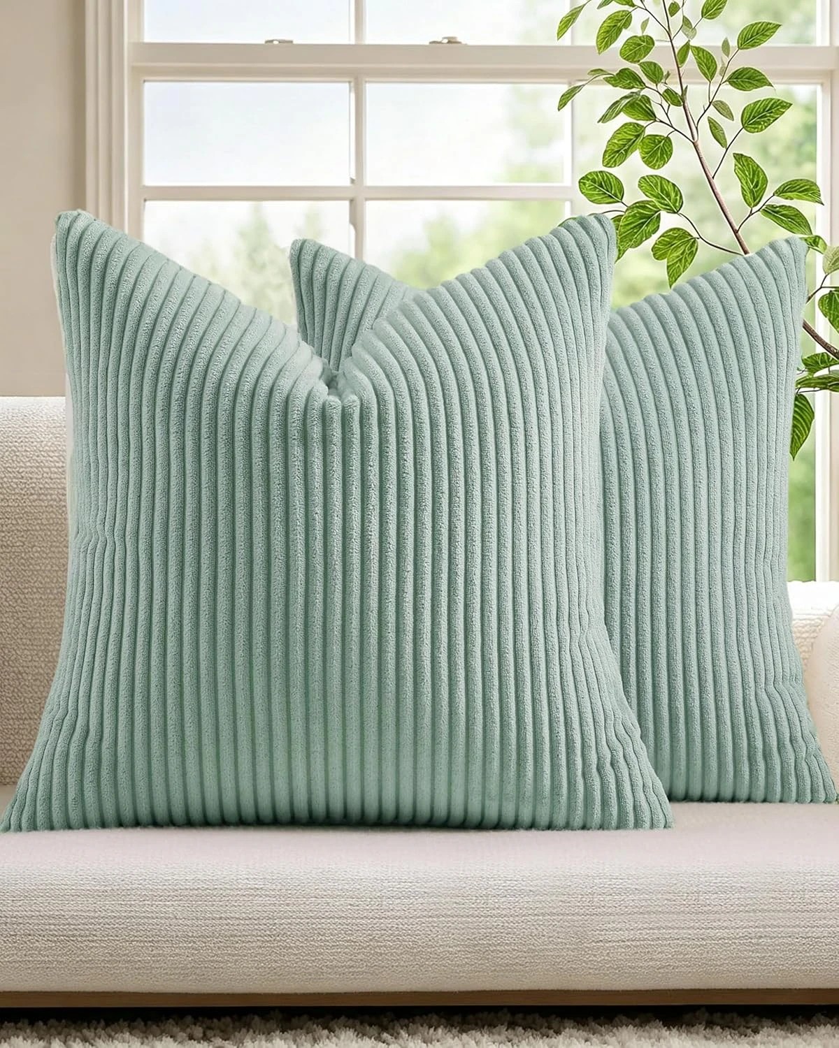 1 Gioia Casa 2-Pack Corduroy Velvet European Pillowcases 65x65cm - Seafoam, 1 of 2