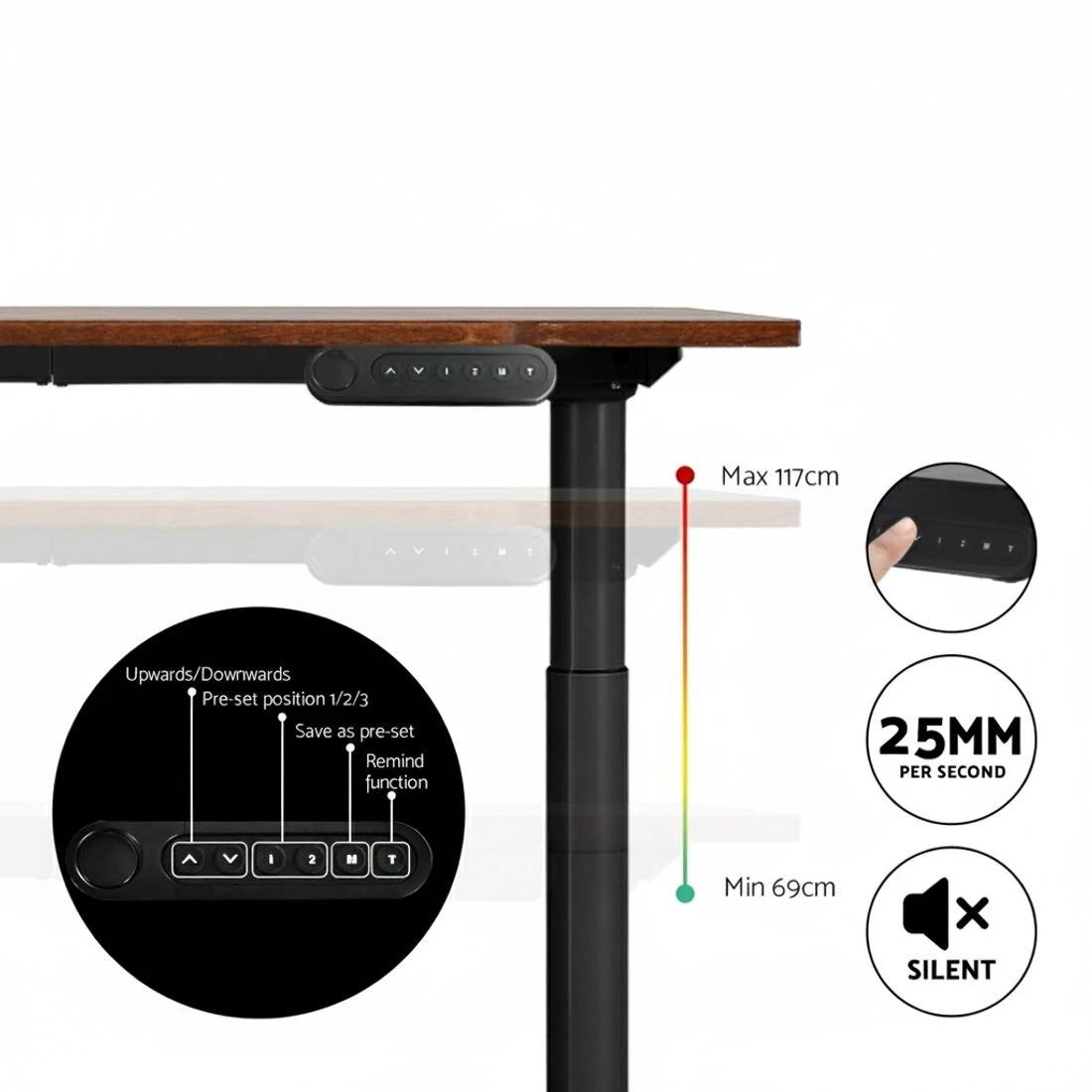 4 Artiss Standing Desk Motorised Electric Dual Motor Rustic  120CM - Brown, 4 of 5